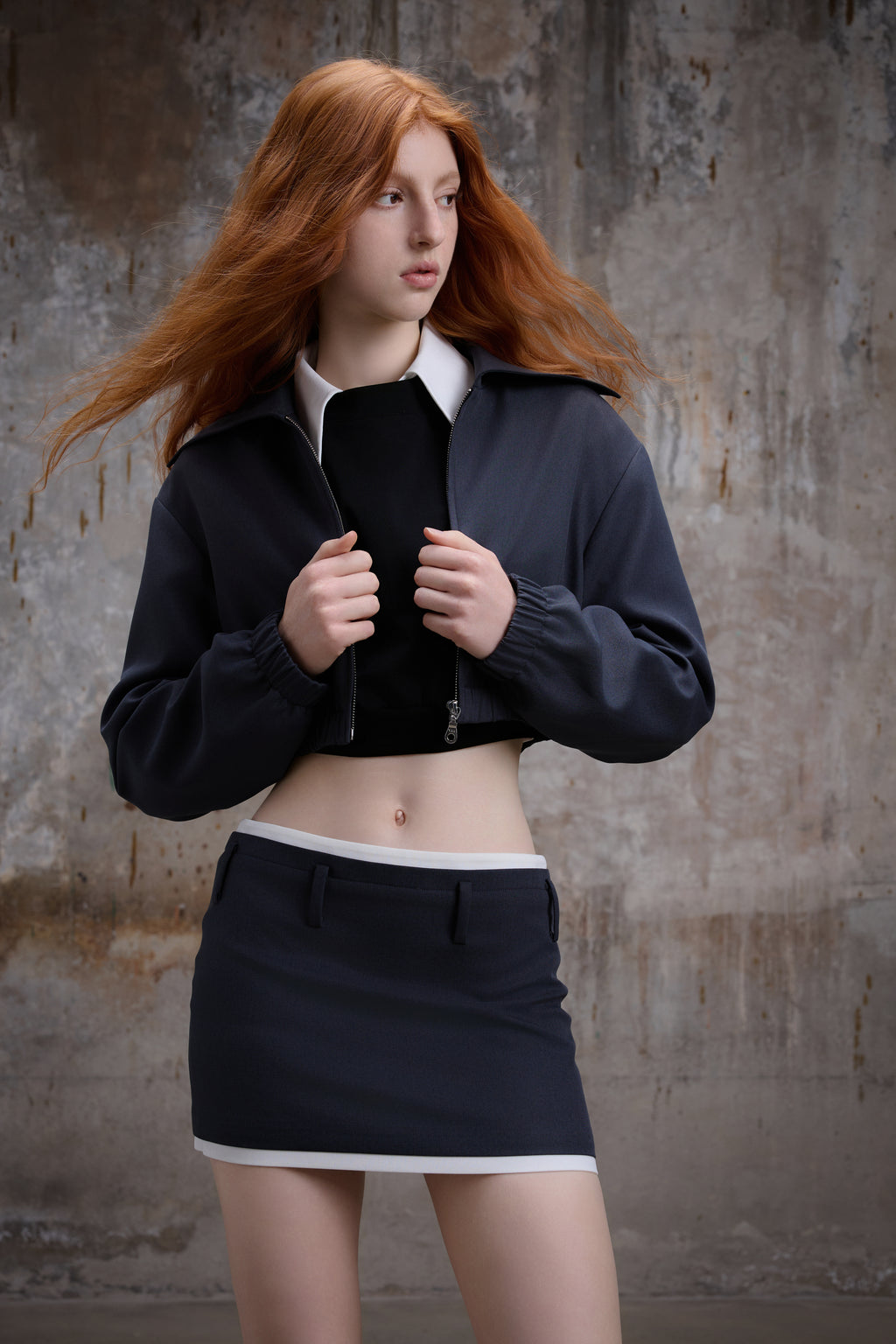Cropped Navy Zip Jacket