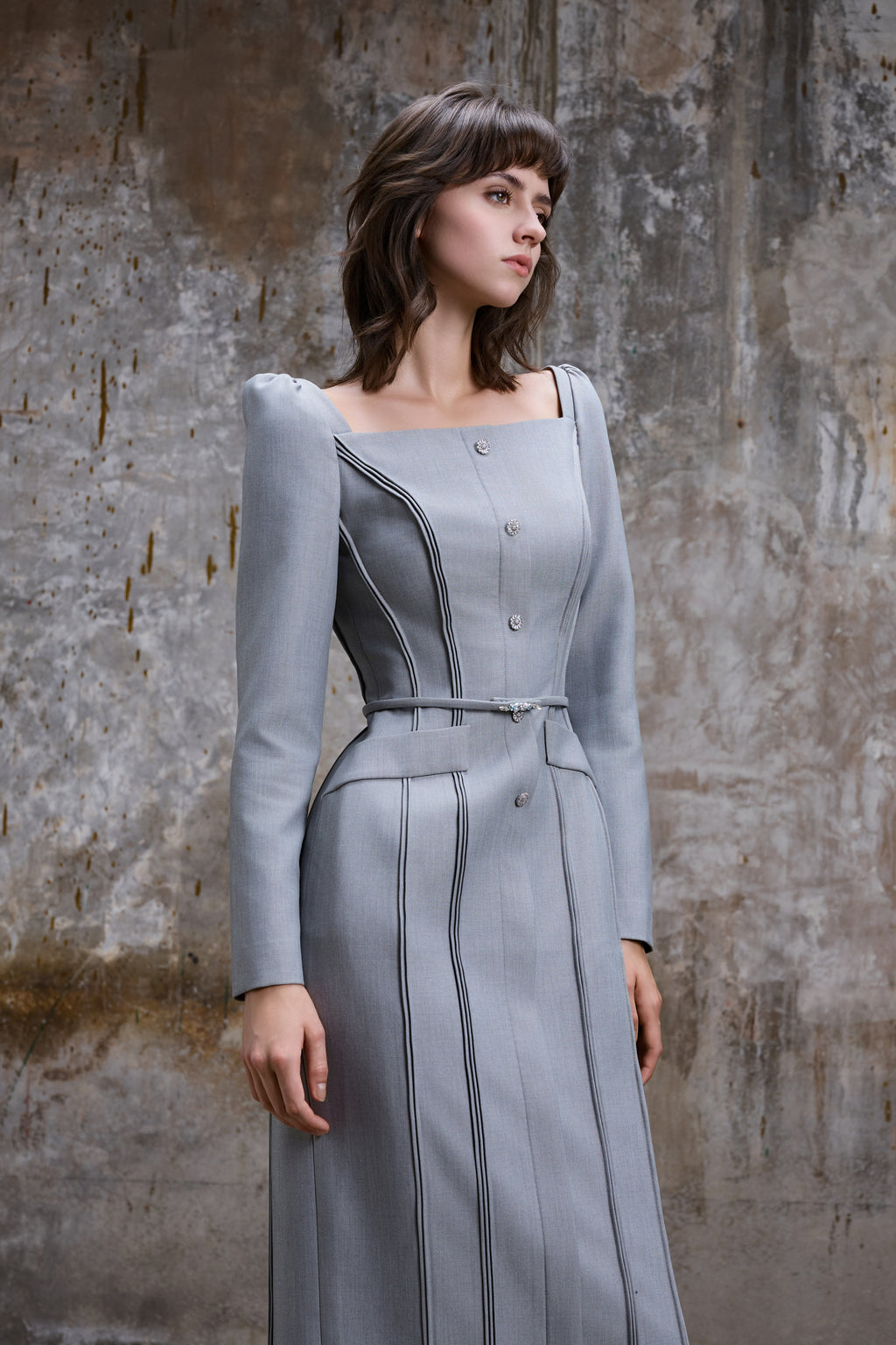 Square Neckline Midi Dress