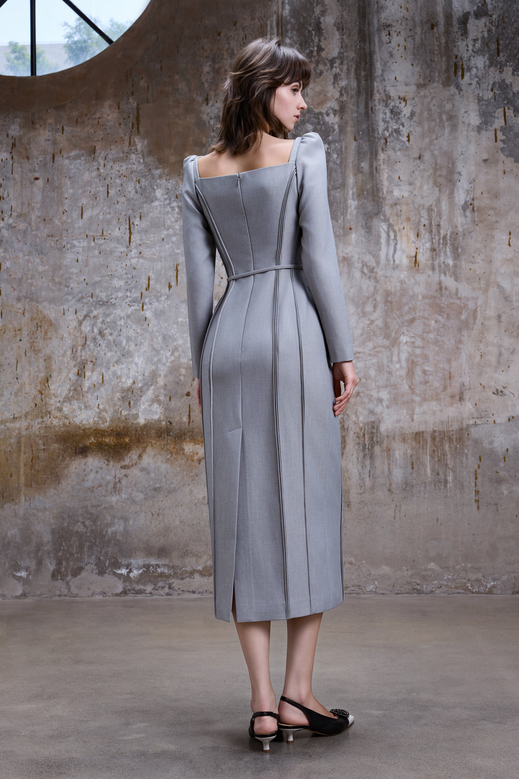 Square Neckline Midi Dress