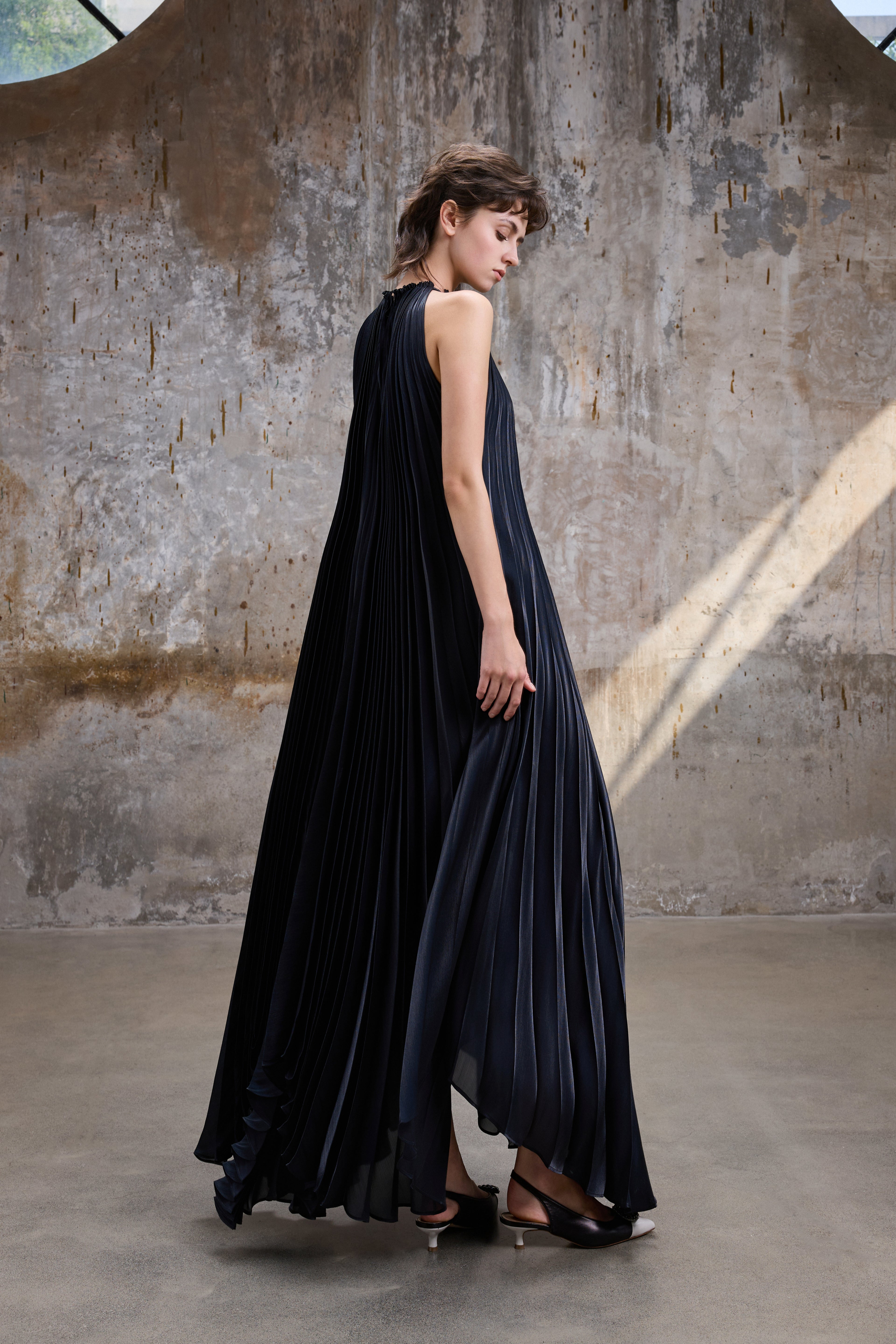 Black Pleated Haltern Gown