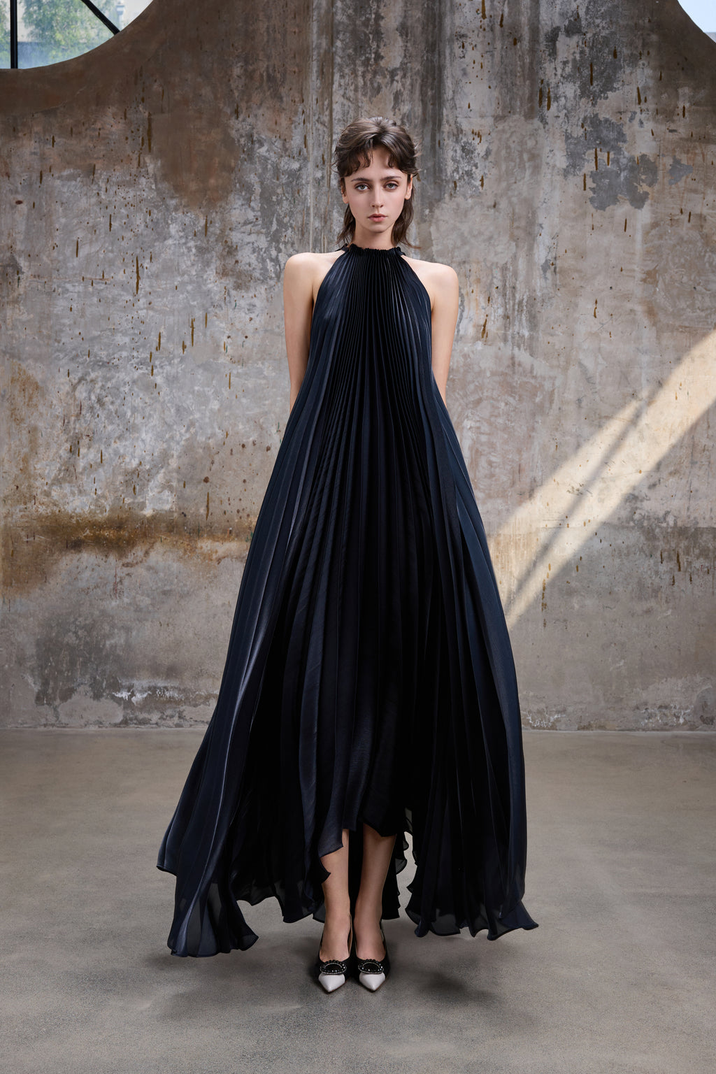 Black Pleated Haltern Gown