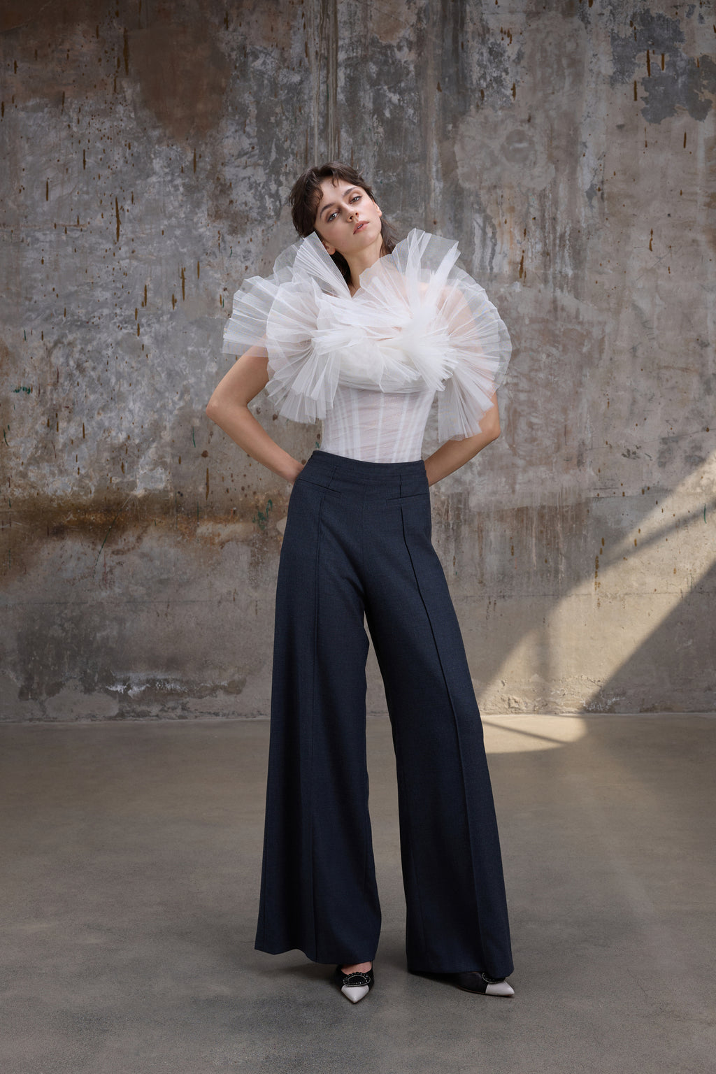 Ivory Corset Tulle Ruffle Top