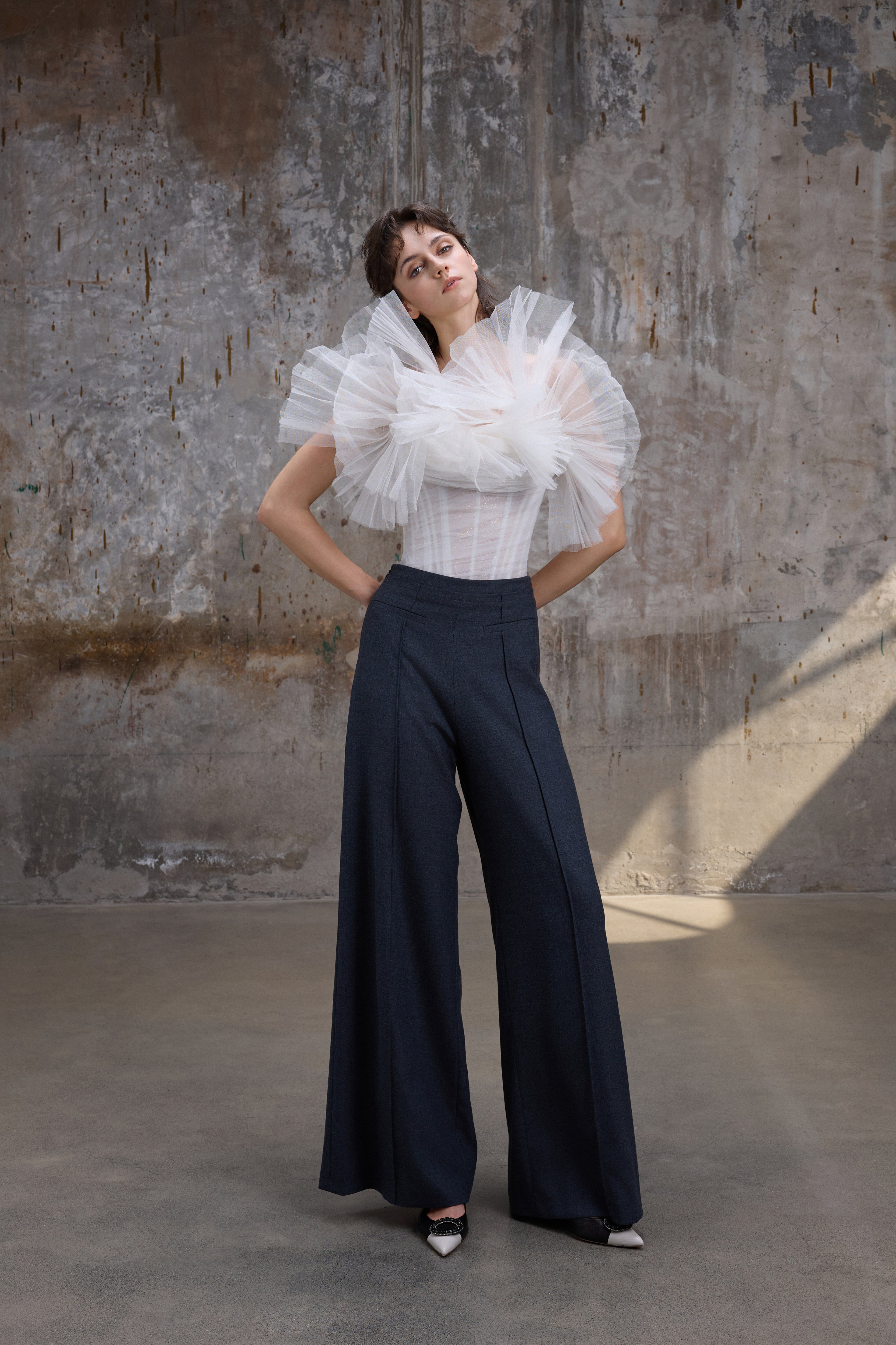 Ivory Corset Tulle Ruffle Top