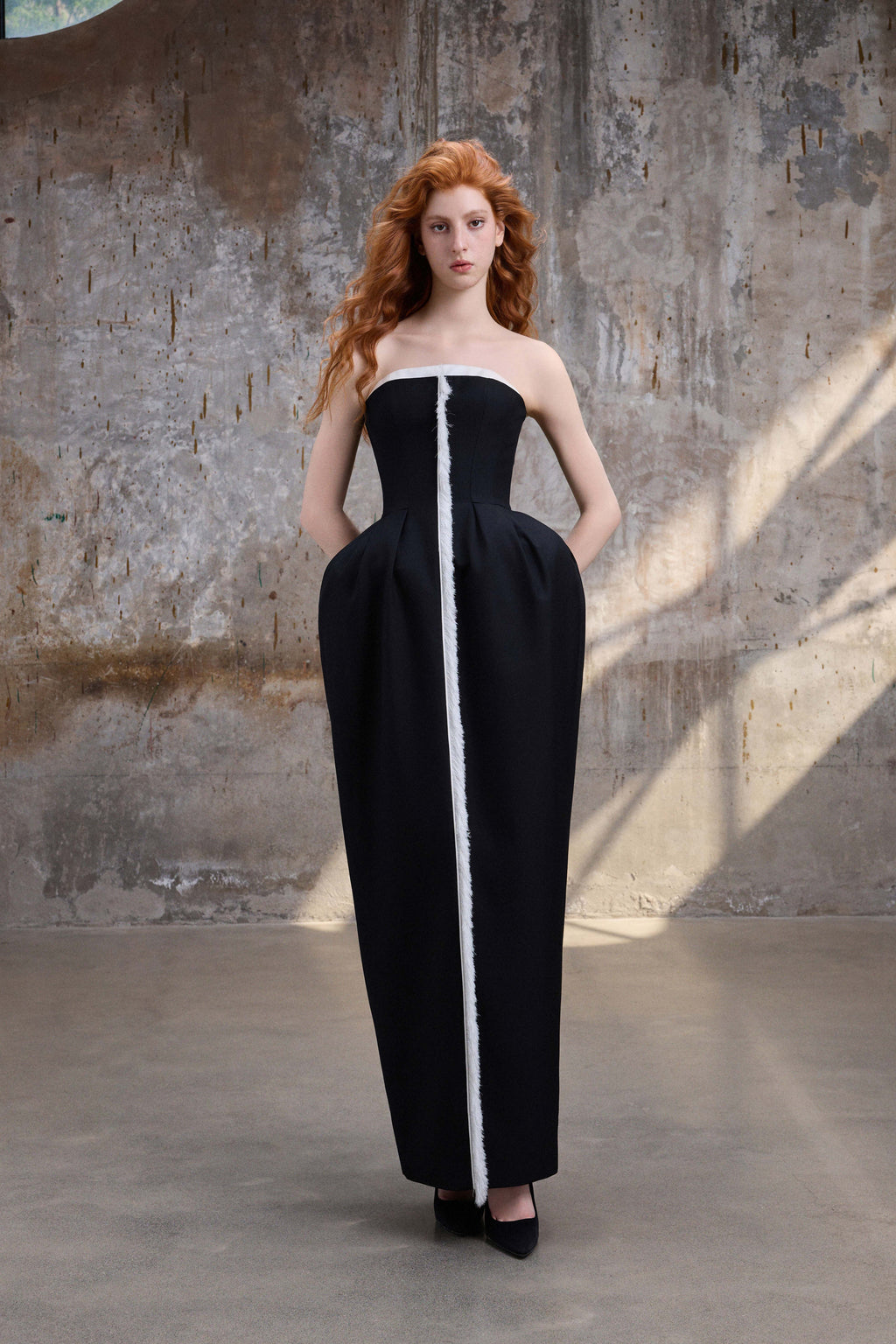 Monochrome Waist-Structured Maxi Dress