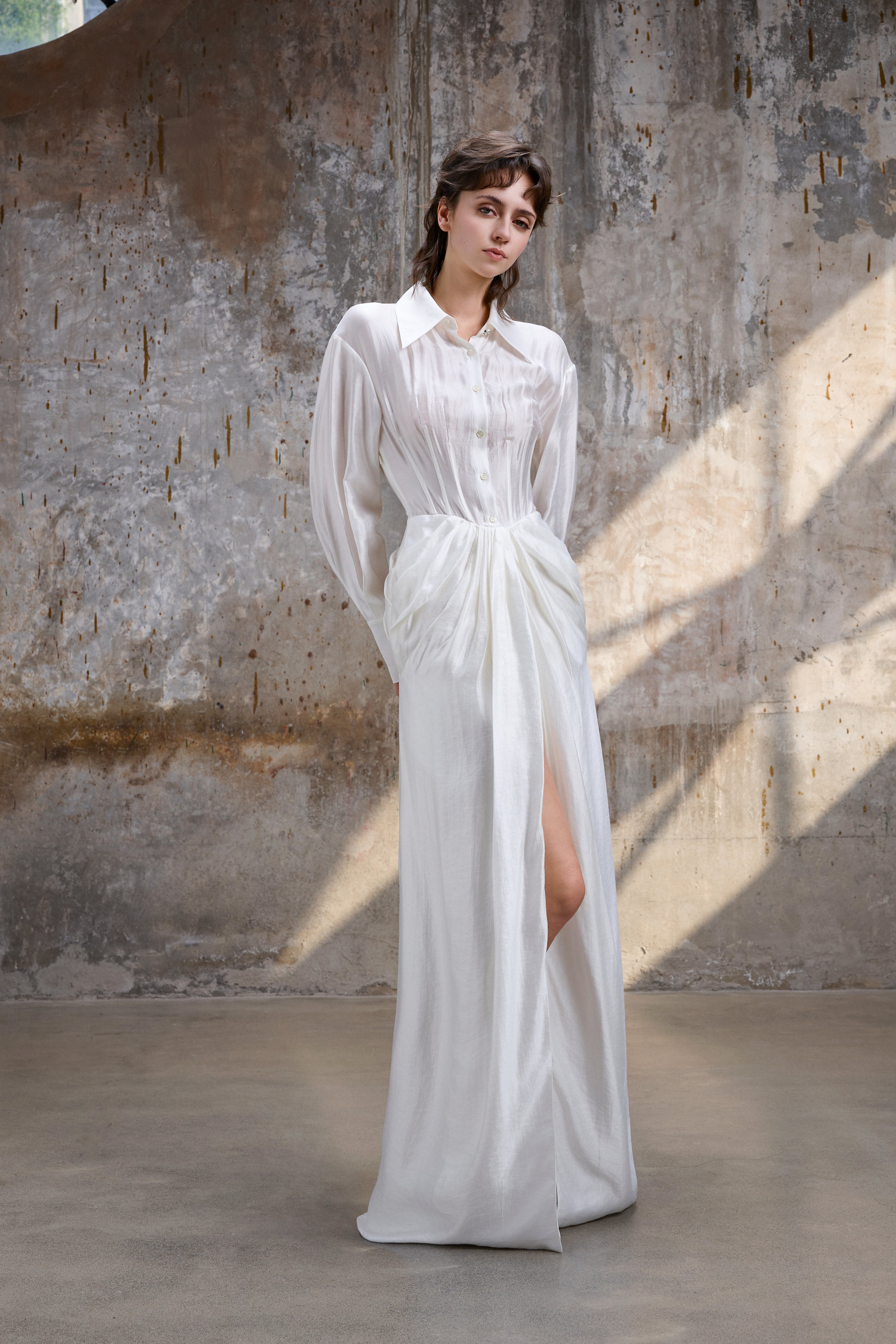 Draped Satin Maxi- White