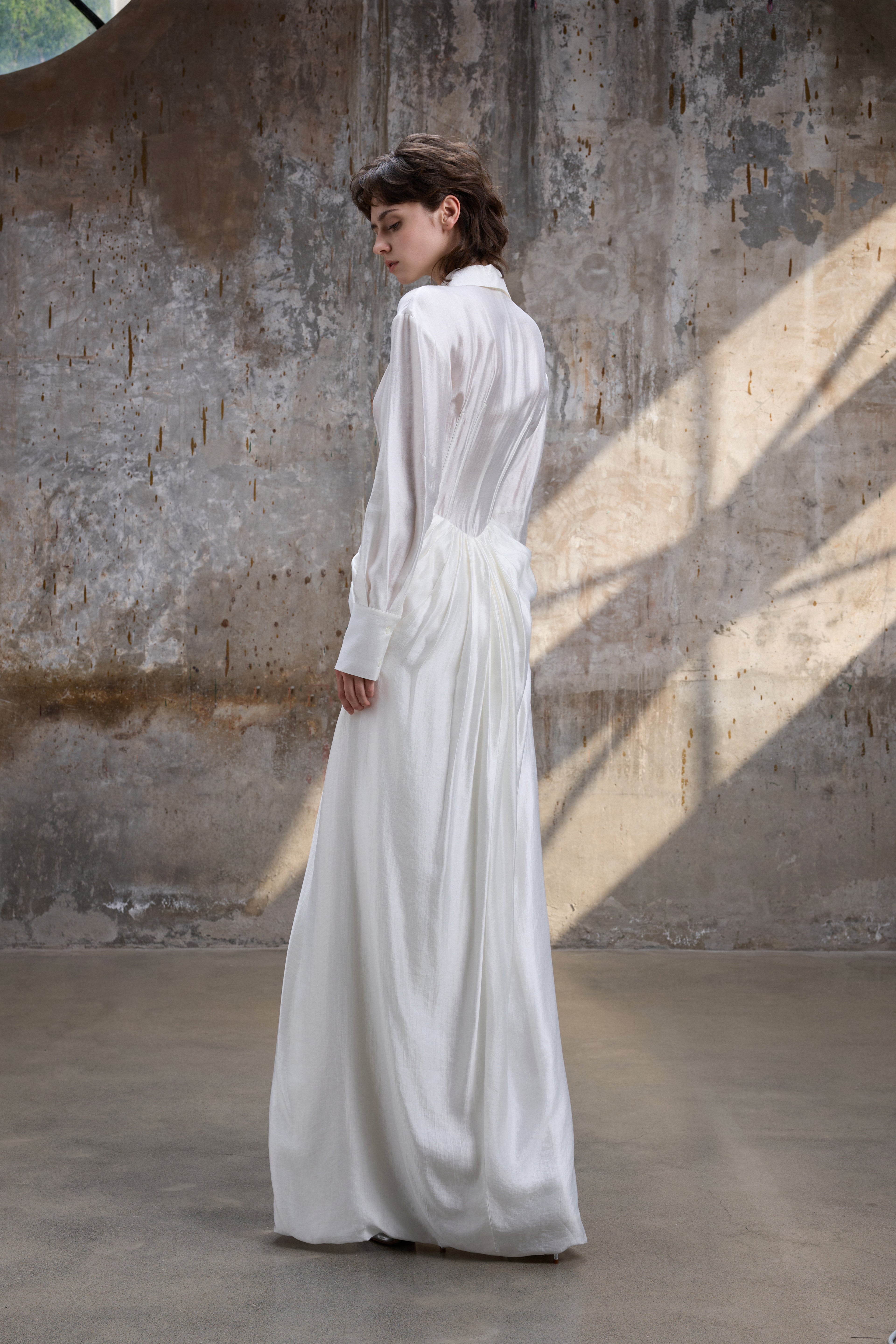 Draped Satin Maxi- White