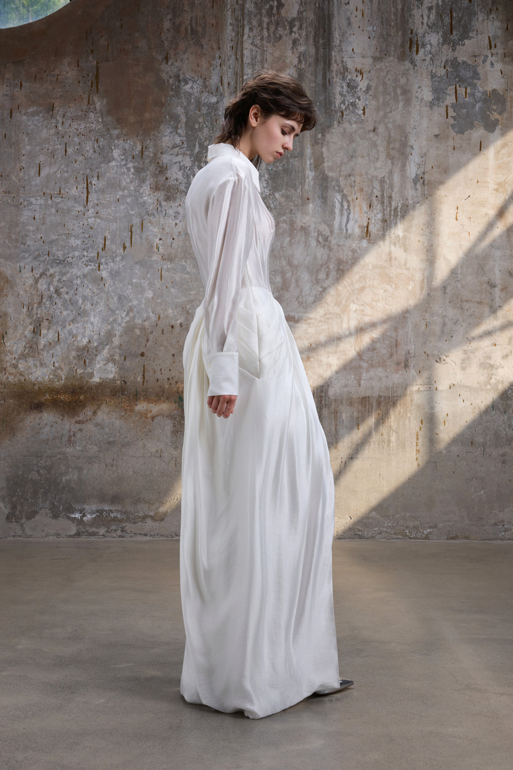 Draped Satin Maxi- White