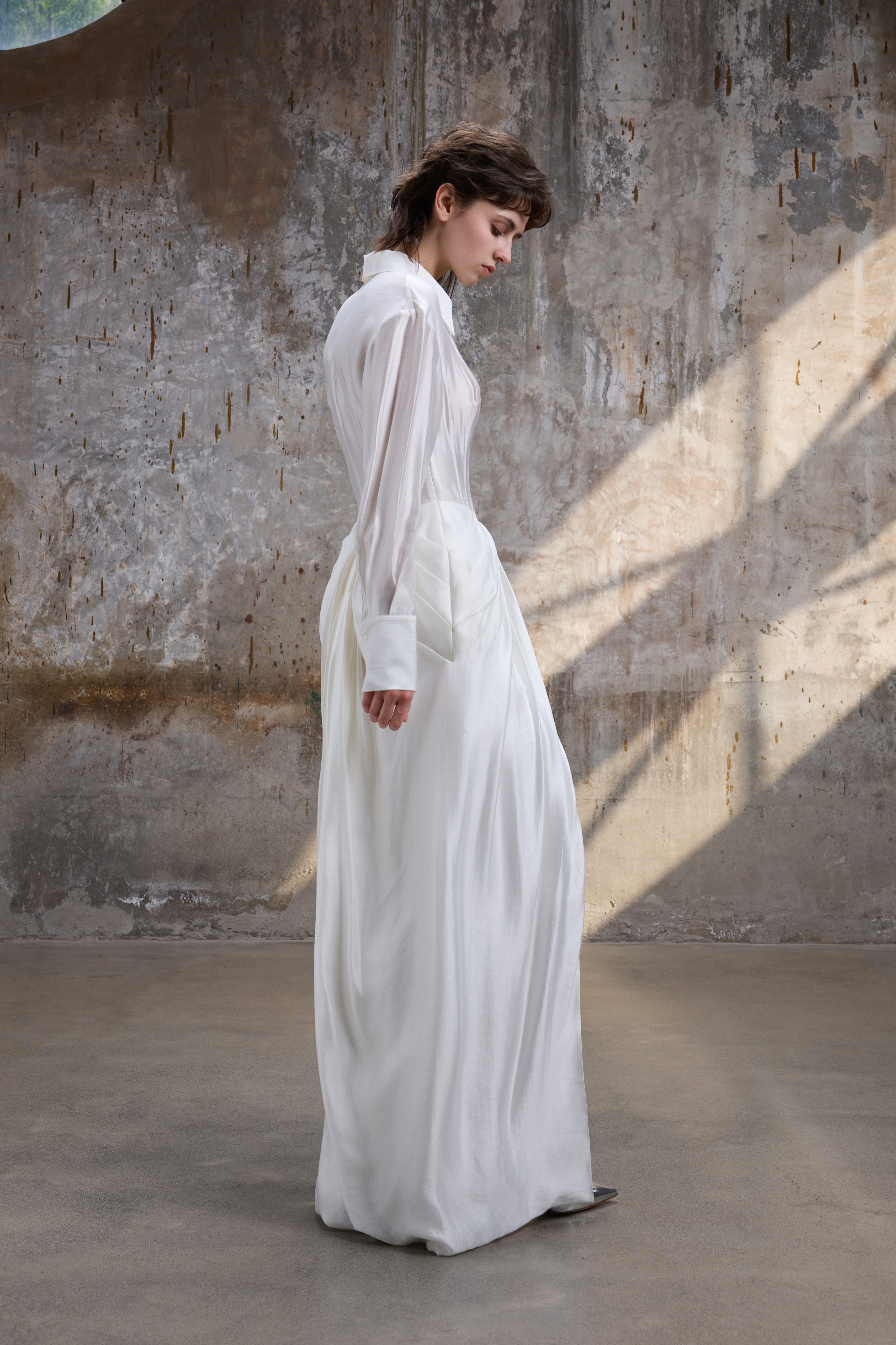 Draped Satin Maxi- White