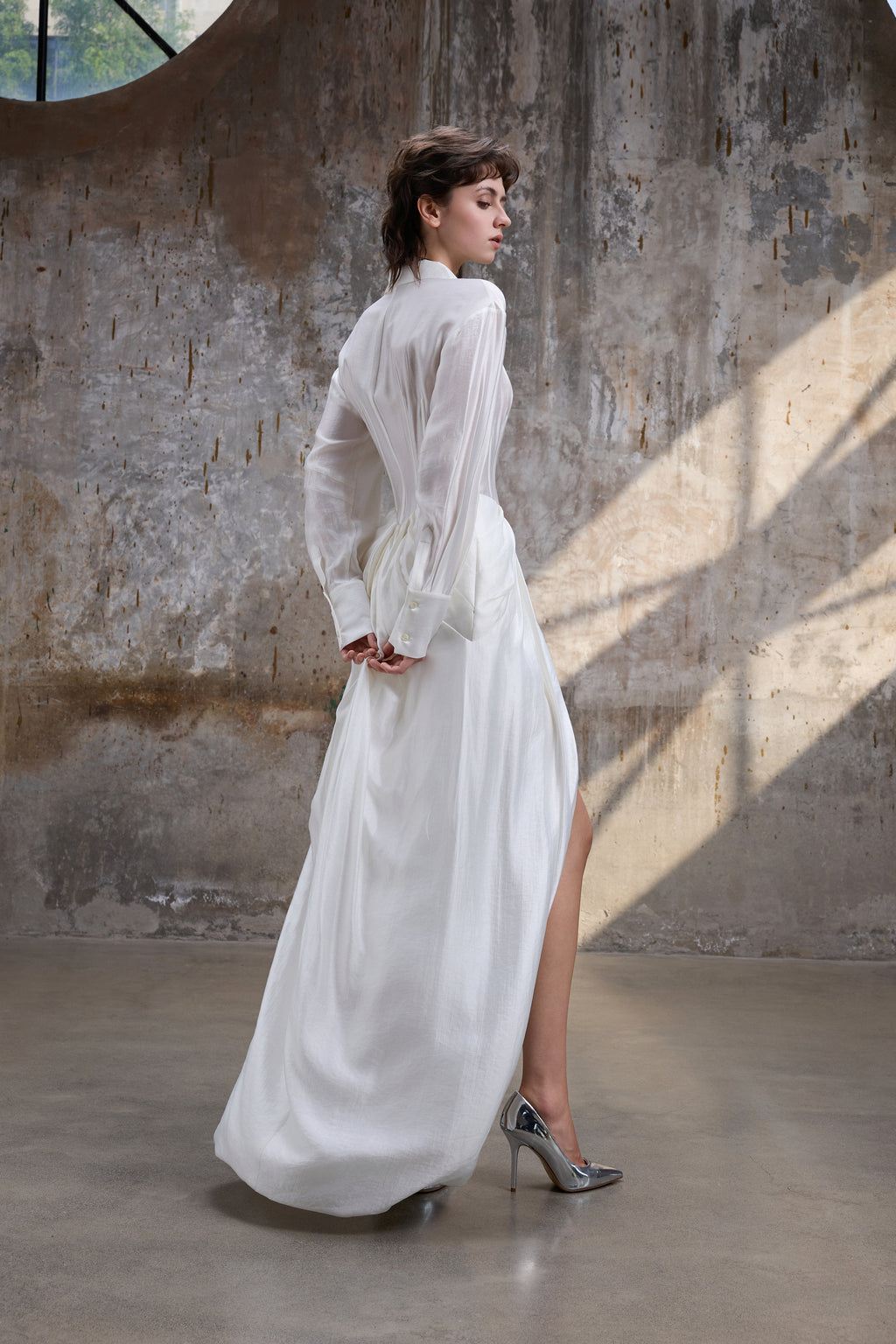 Draped Satin Maxi- White