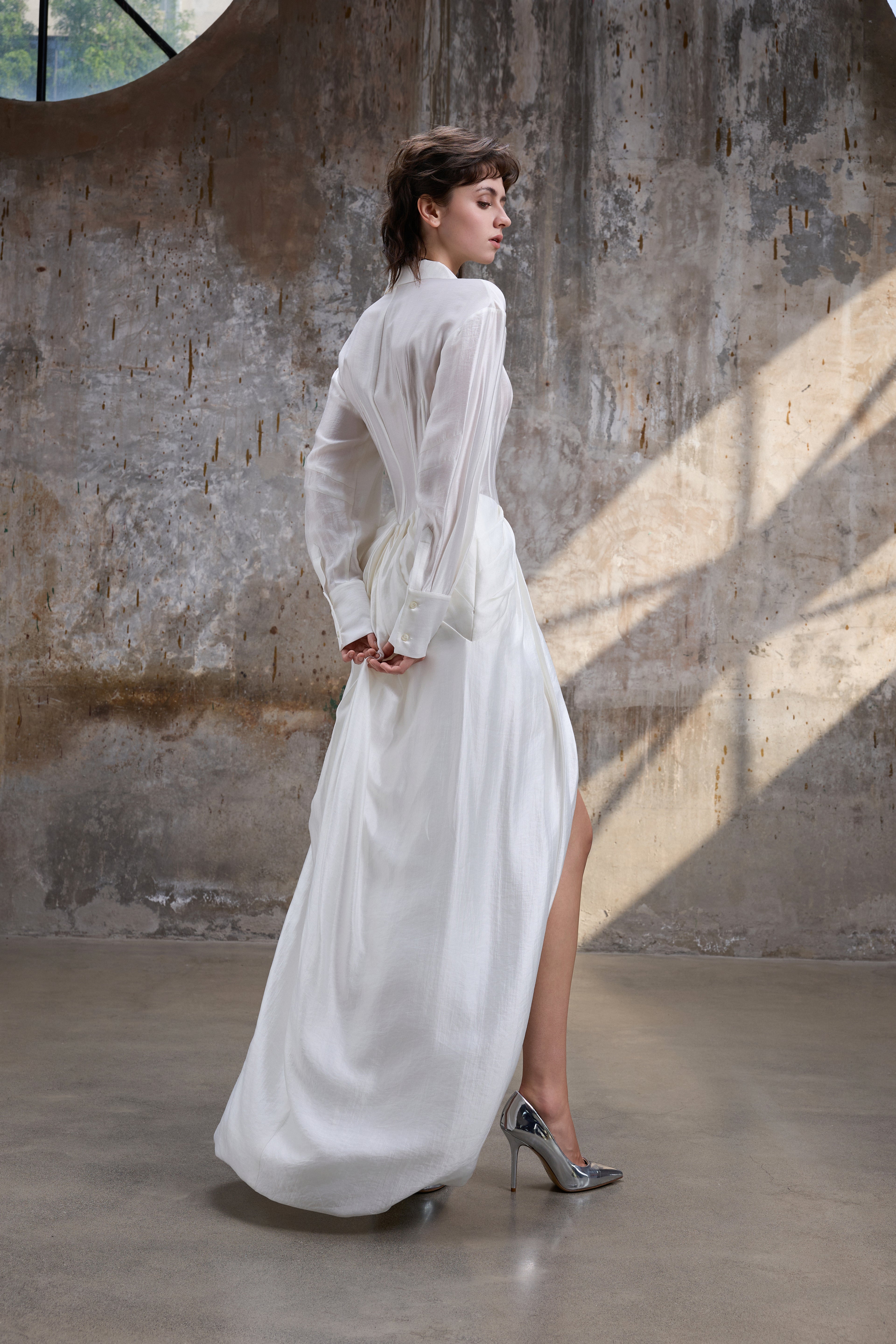 Draped Satin Maxi- White