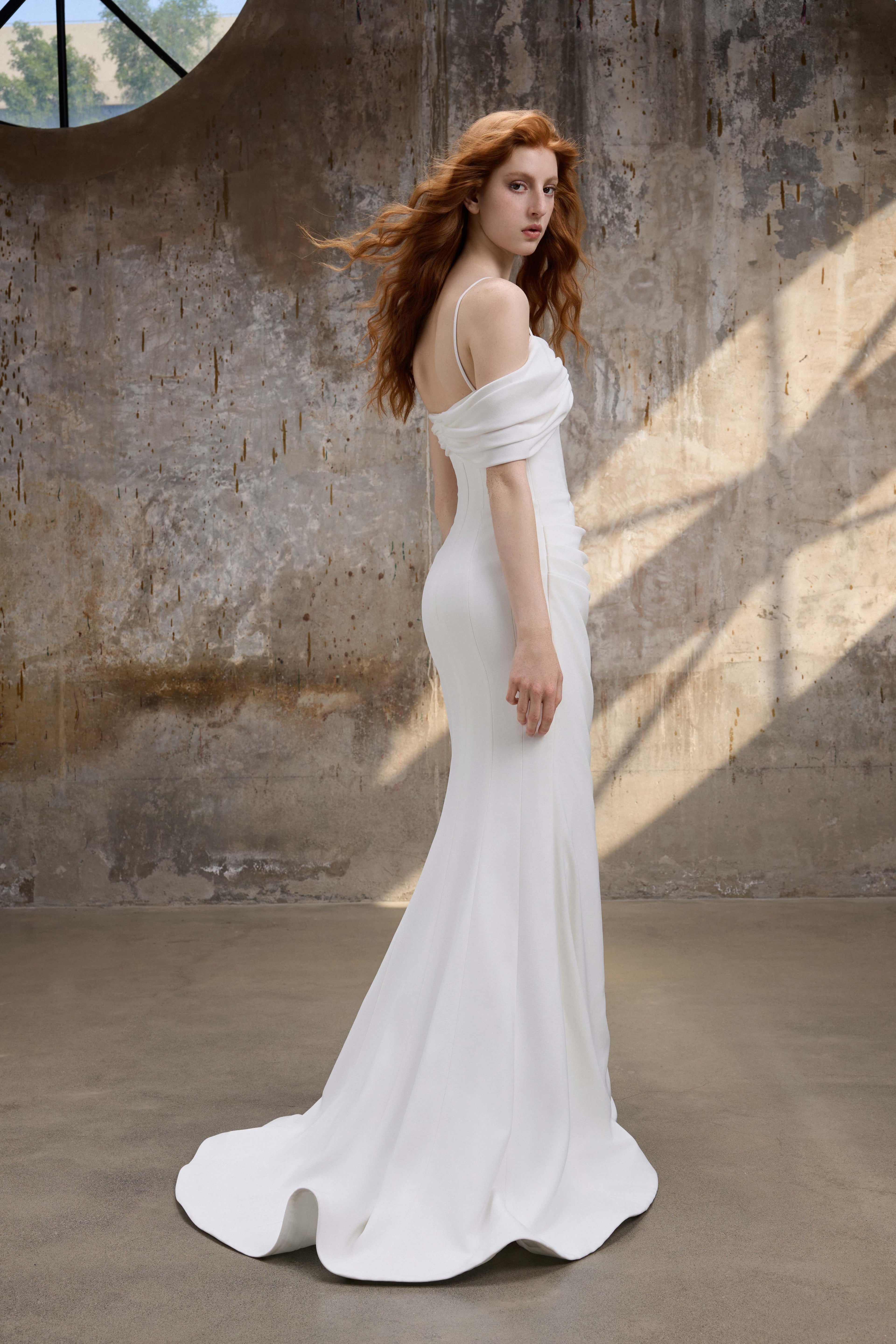 White Ruched Off-the-Shoulder Dress