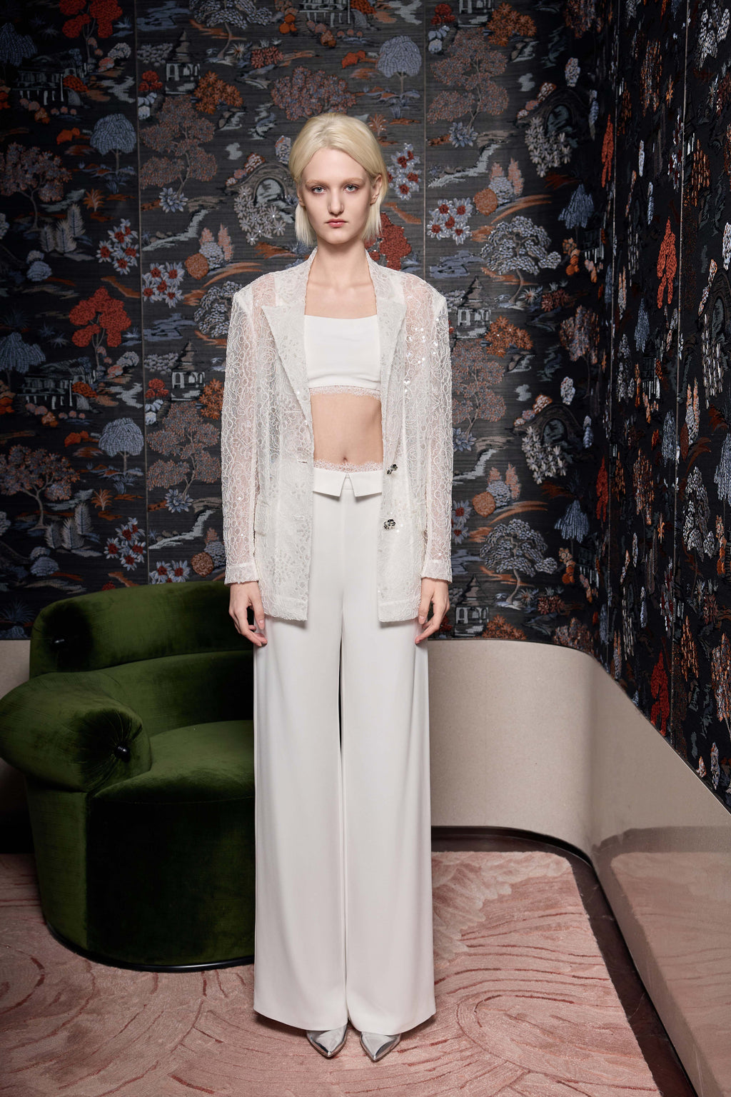 White Lace Detail Trousers