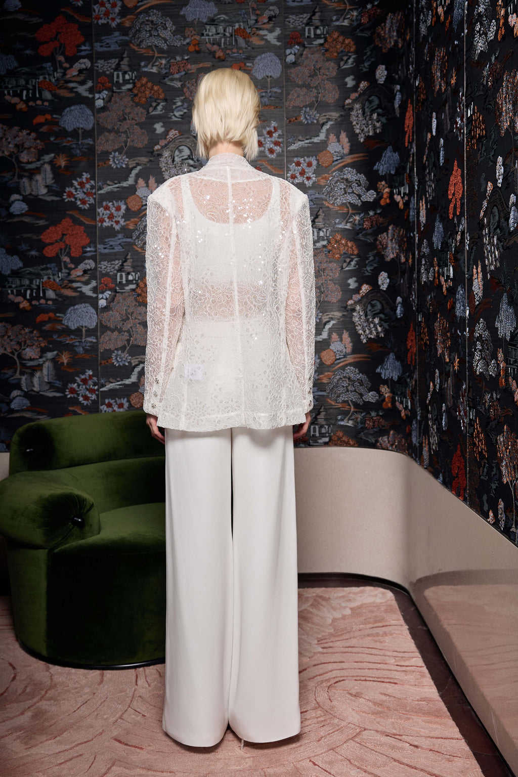 White Lace Detail Trousers