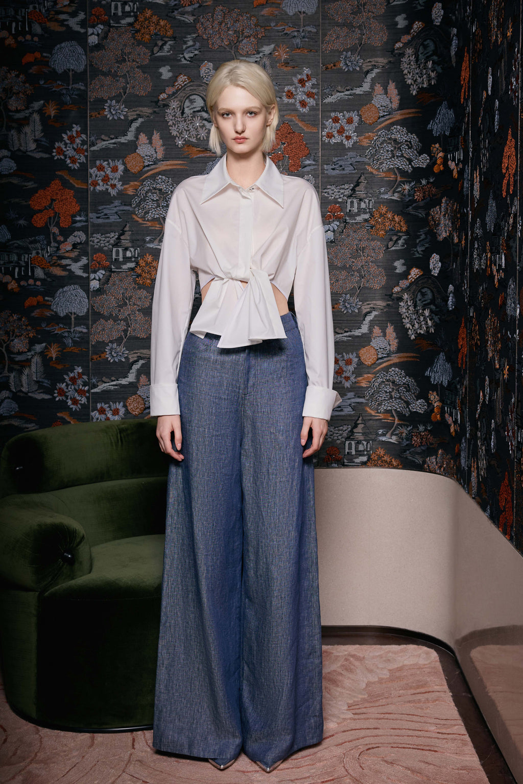 White Cropped Tie Shirt
