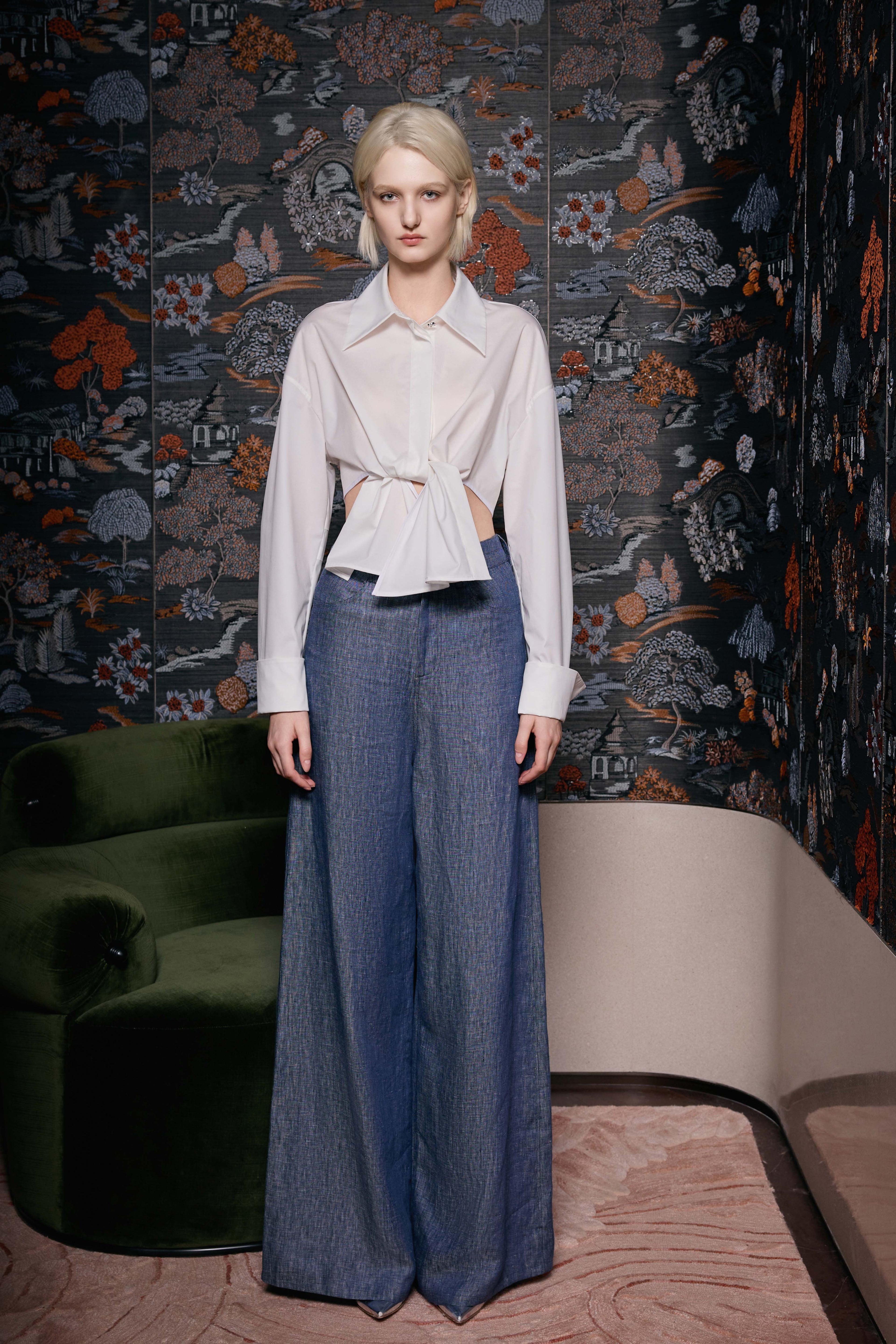 White Cropped Tie Shirt