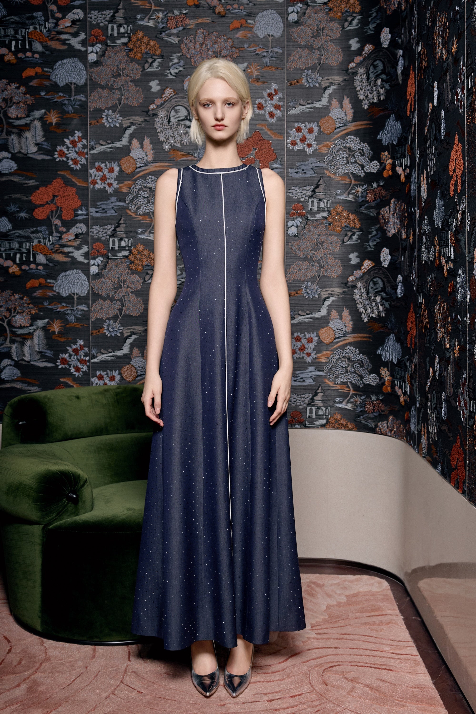 Denim Embellished Maxi Dress