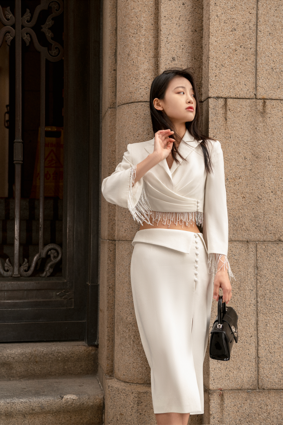 Ivory Blazer With Beads