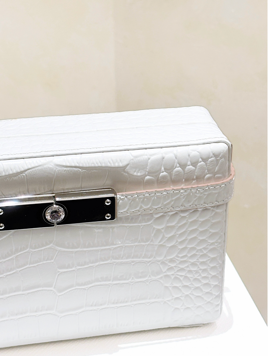 White Faux Crocodile Leather Clutch