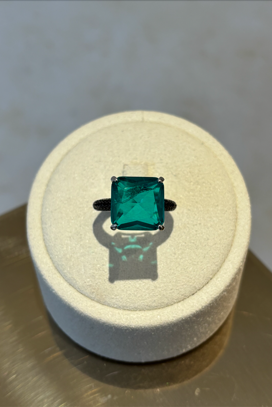 Green Square Quartz Ring