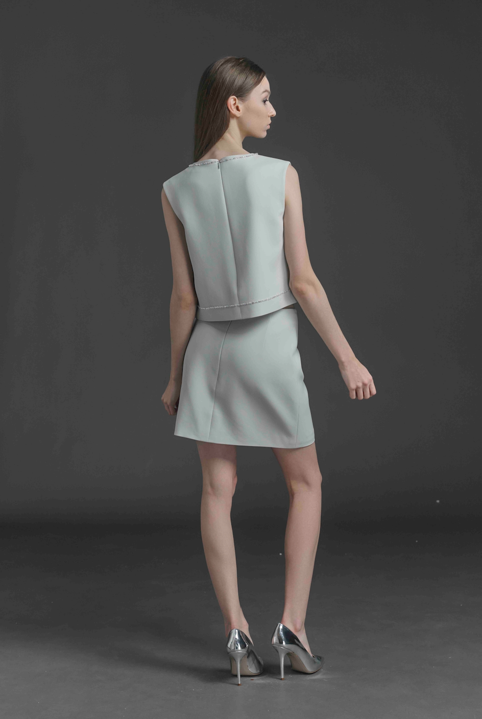 Beaded-Trim Sleeveless Crop Top