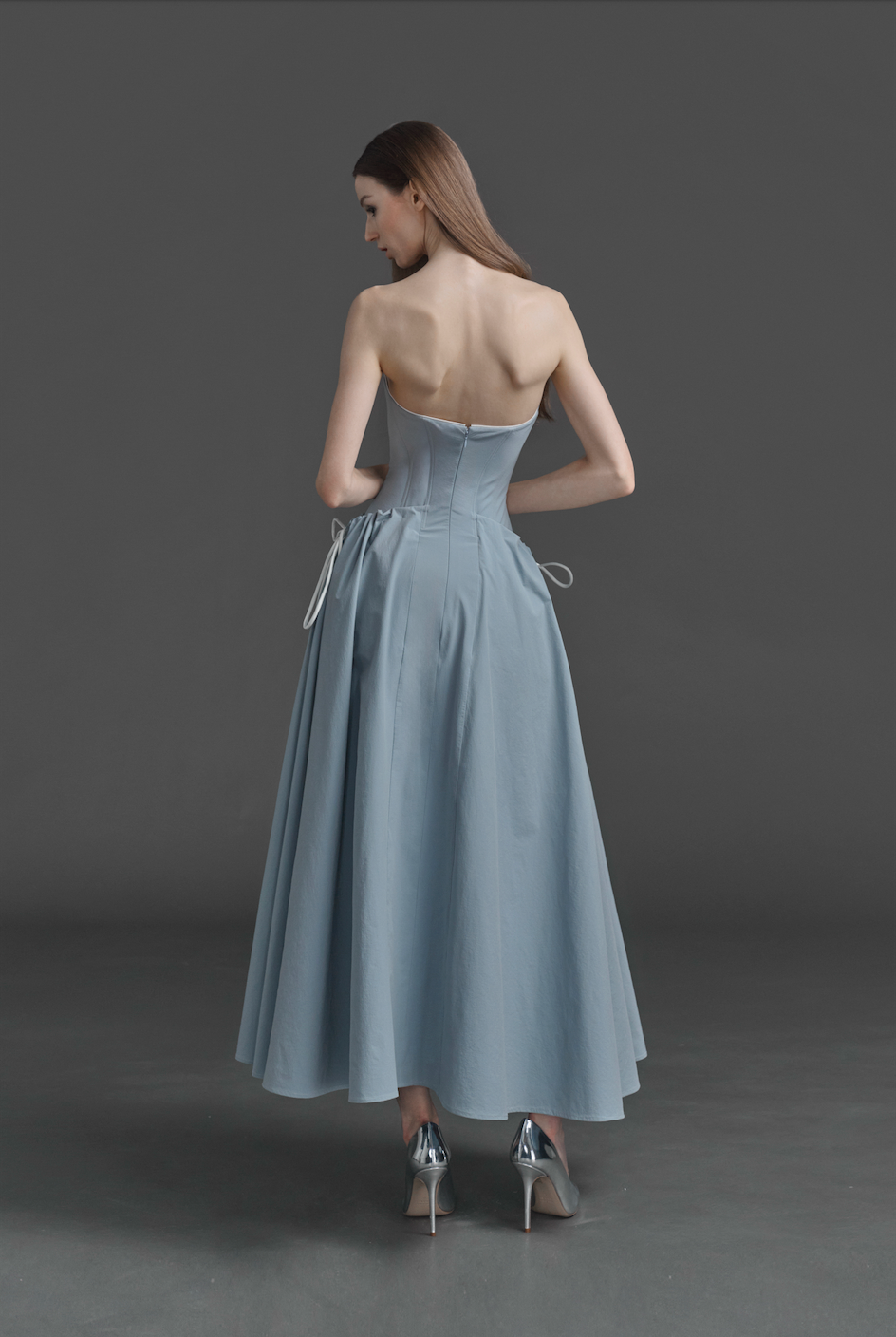 Blue Strapless Drawstring Dress