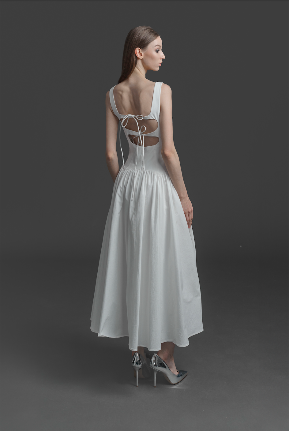 White Dress With Lace-up Back