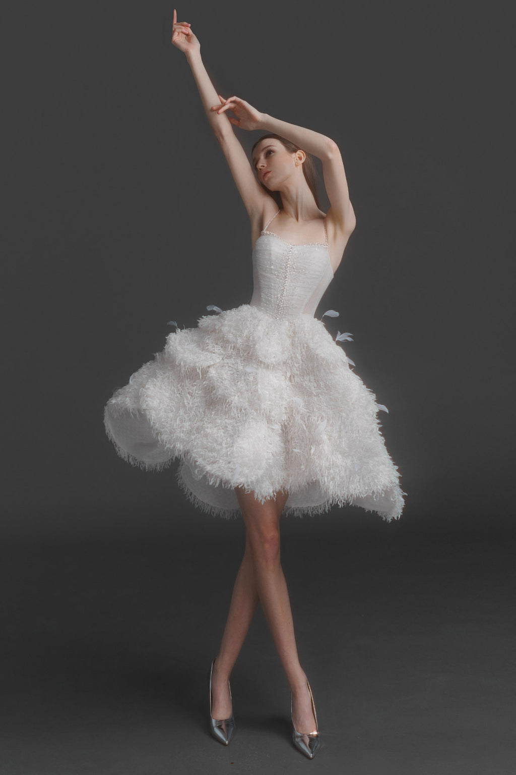 Feathered Structured Mini Dress