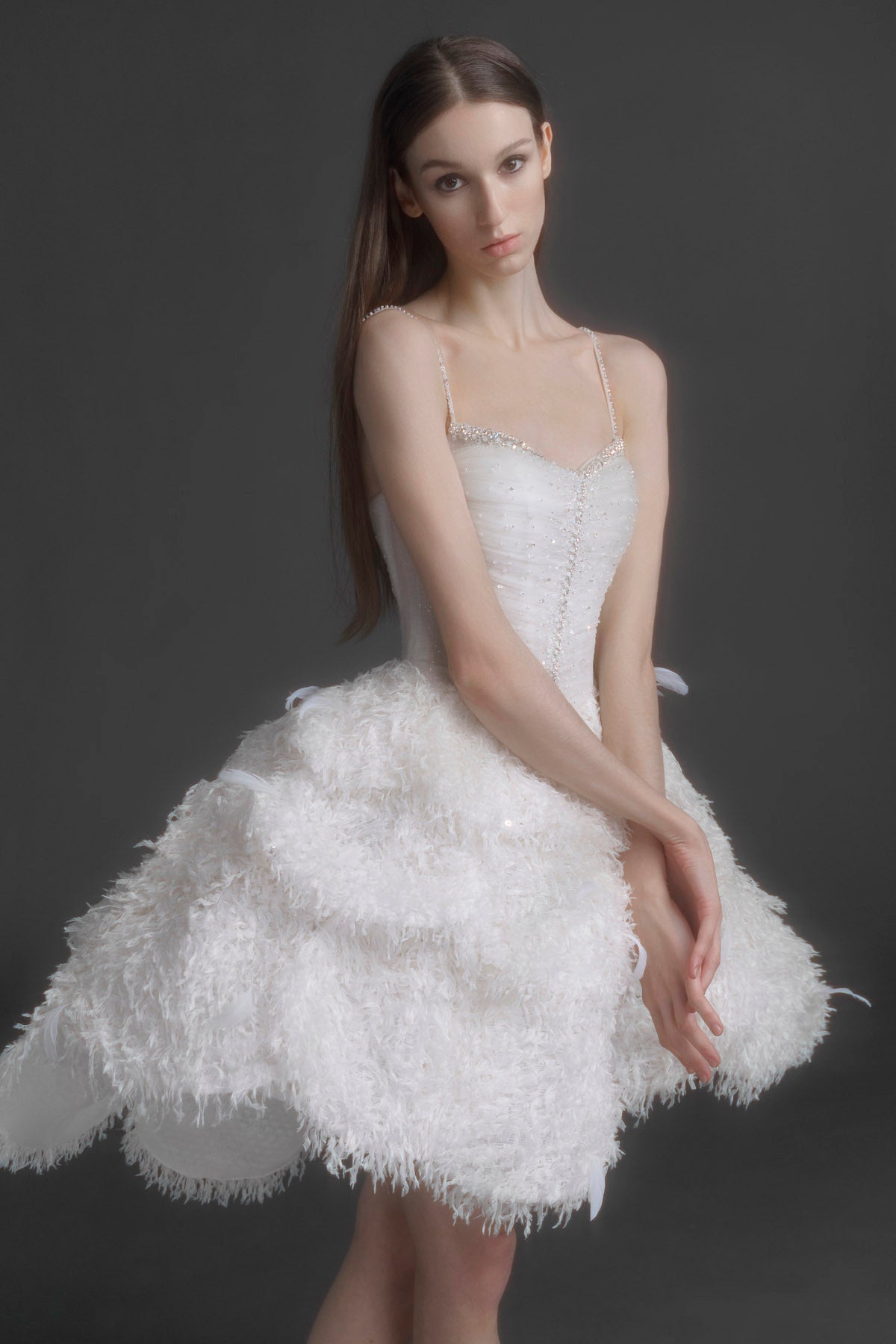 Feathered Structured Mini Dress