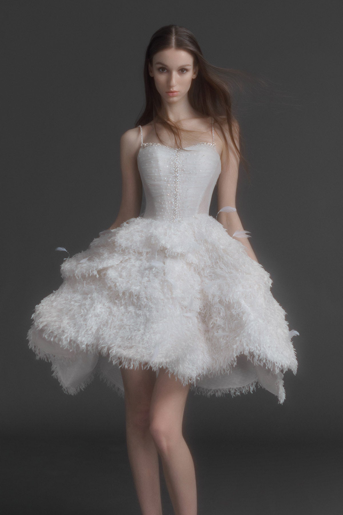 Feathered Structured Mini Dress