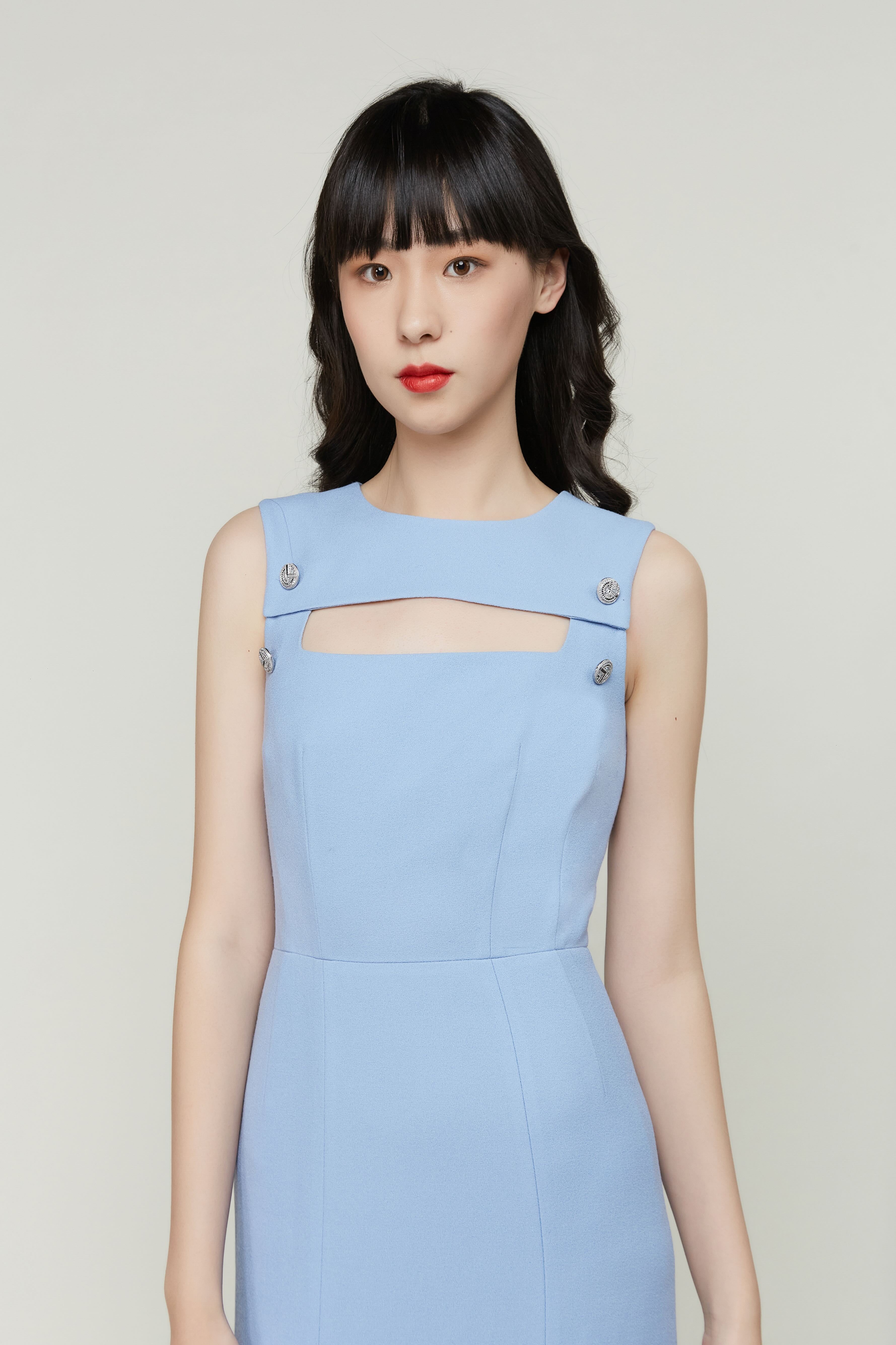 Blue Sleeveless Midi Dress