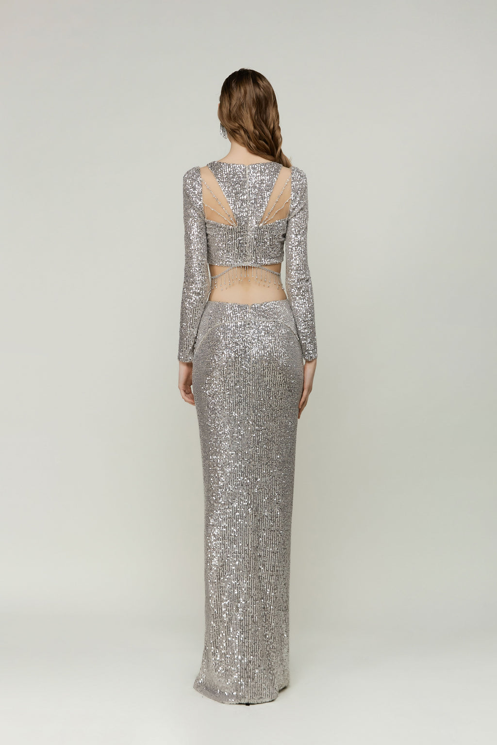 Silver Sequin Long Skirt