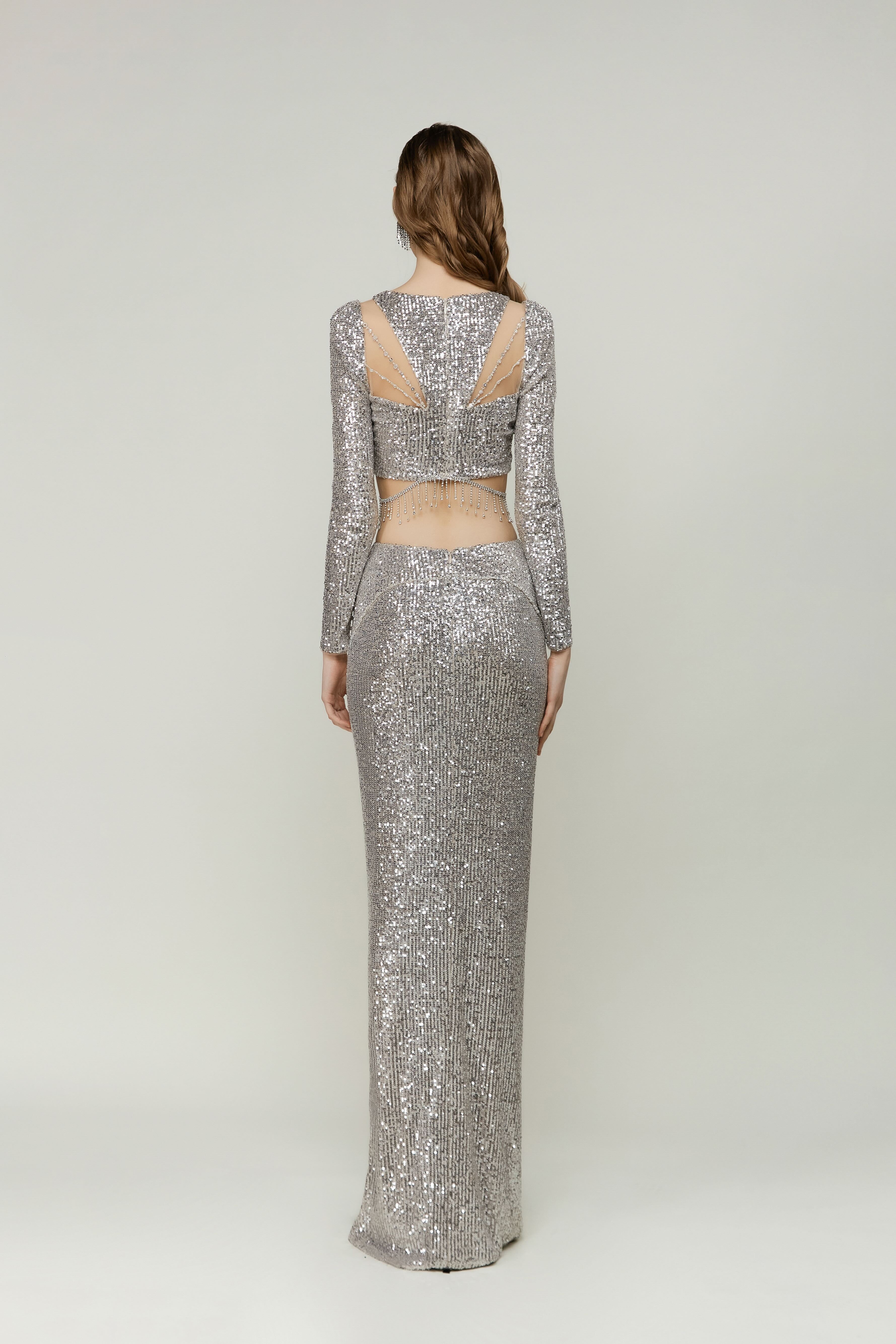 Silver Sequin Long Skirt