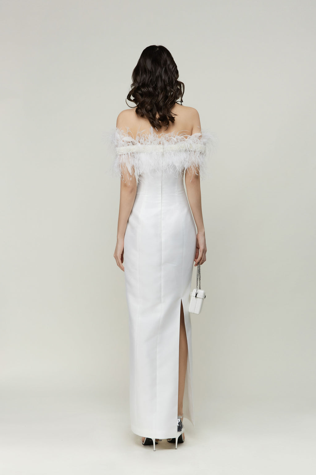 Feathered Ivory Cocktail Dress