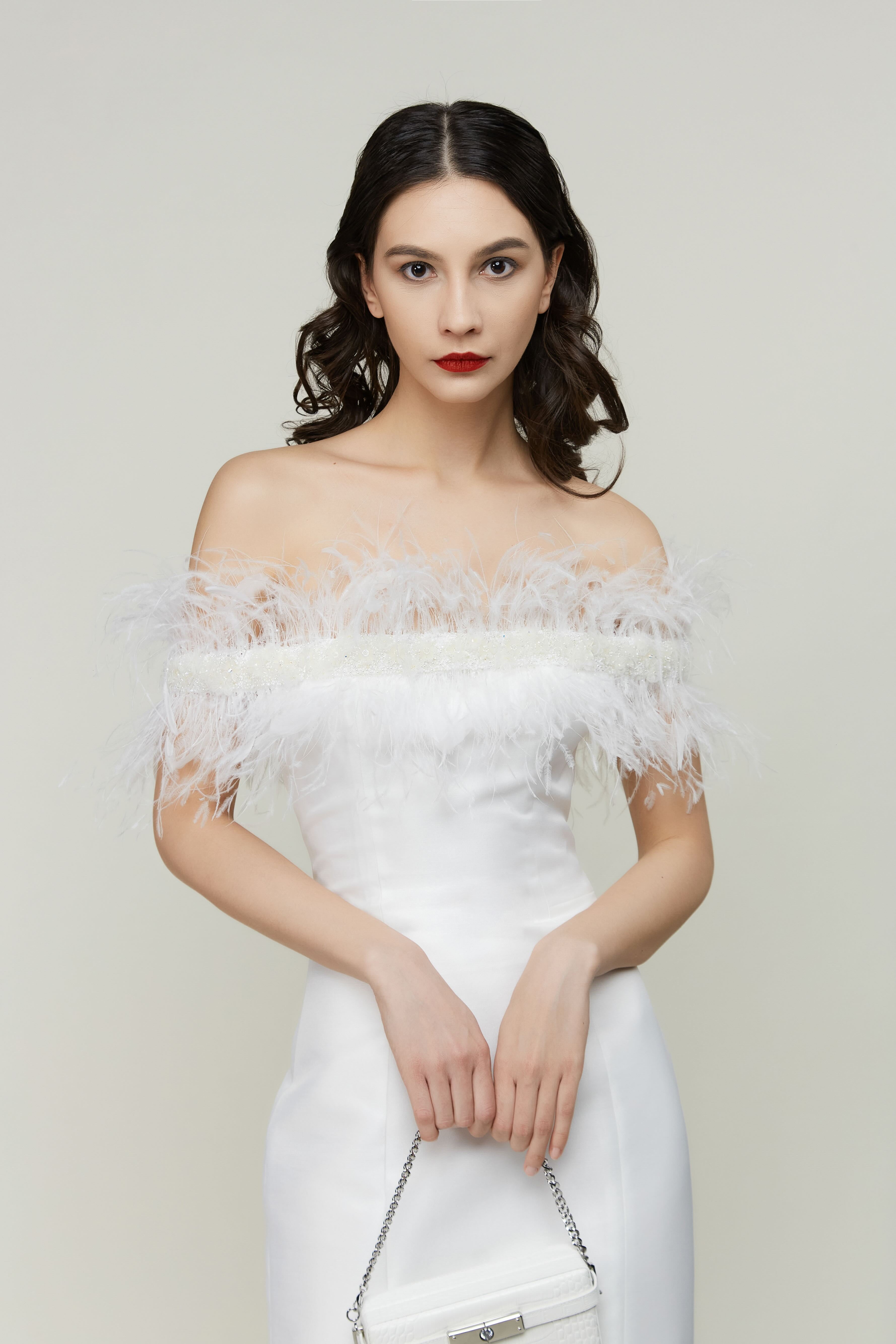 Feathered Ivory Cocktail Dress