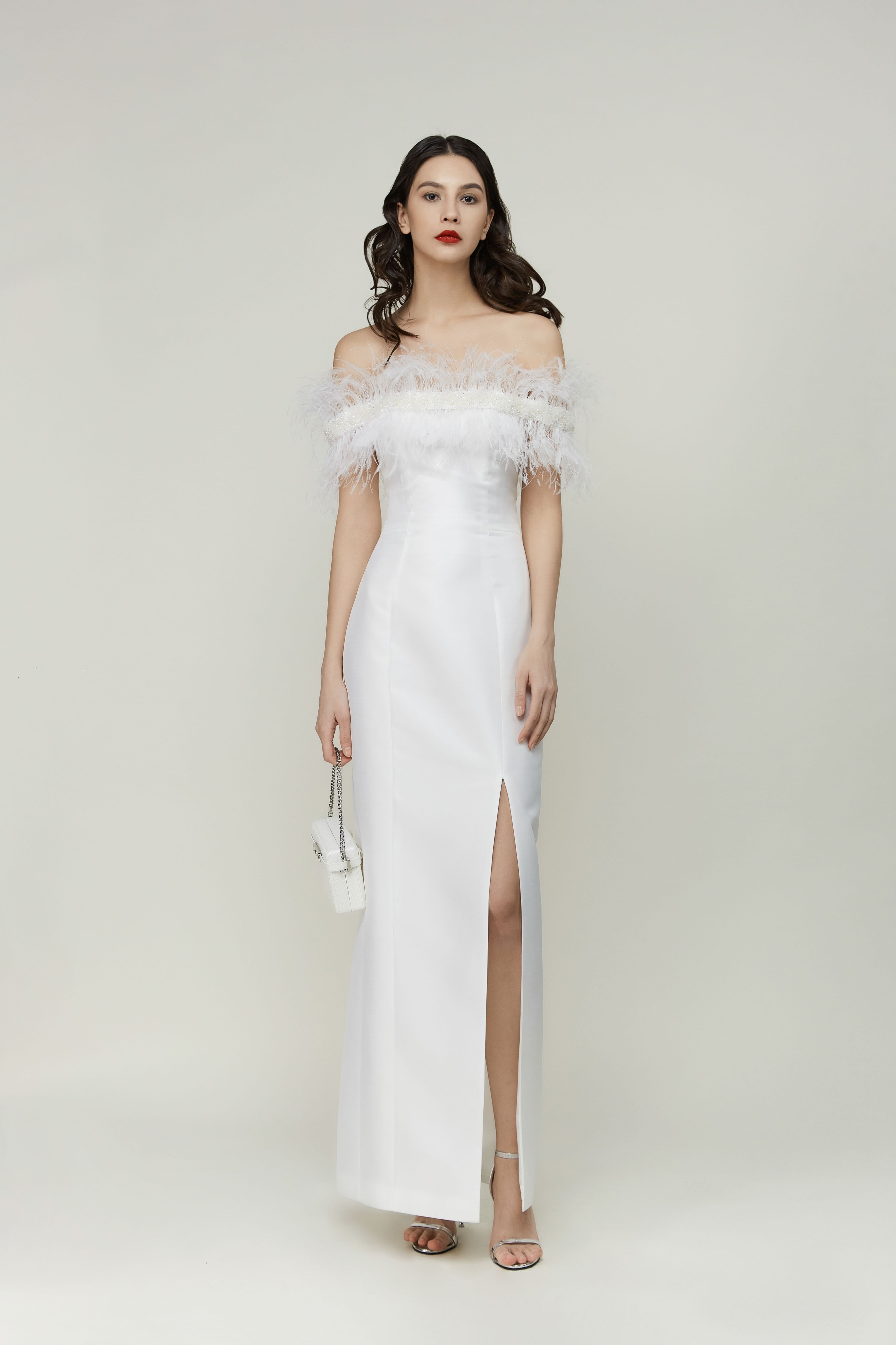 Feathered Ivory Cocktail Dress