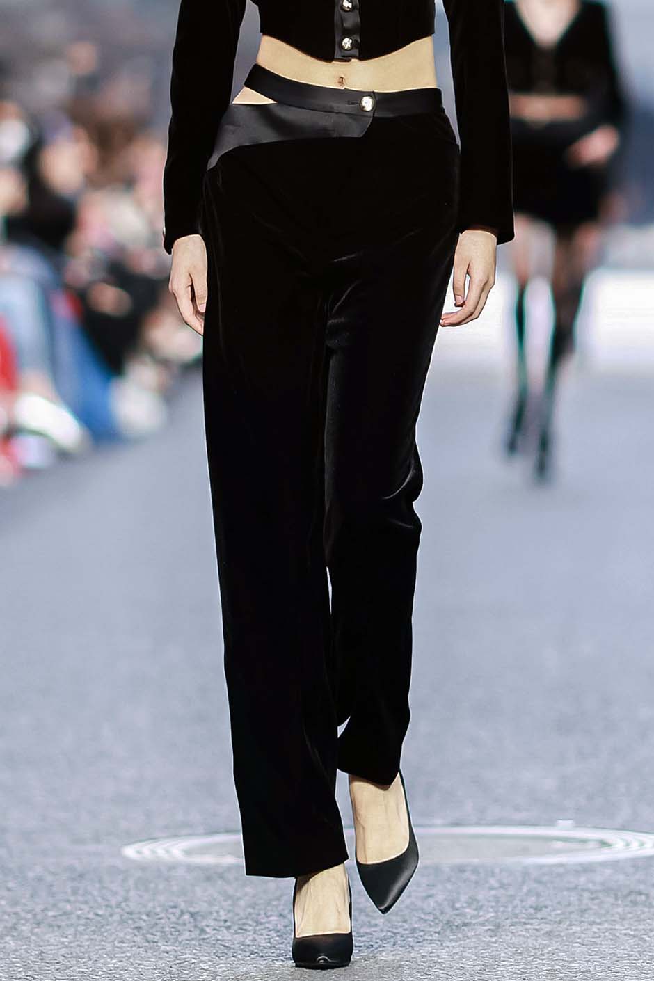 Black Velvet Cut-Out Trousers