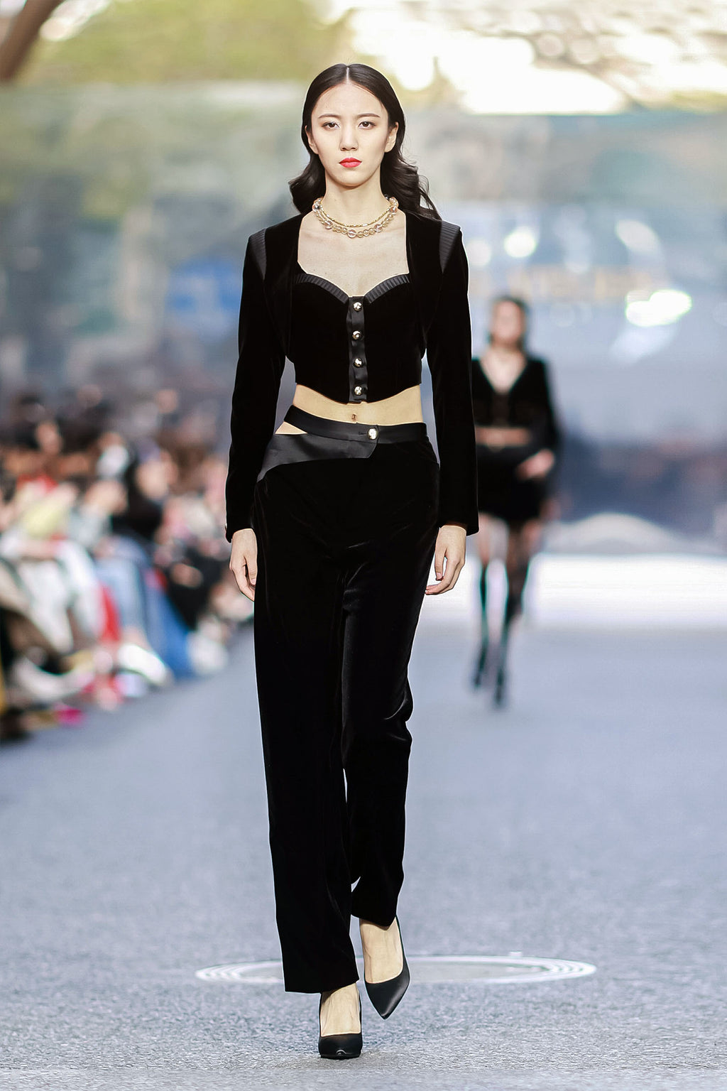 Black Velvet Cut-Out Trousers