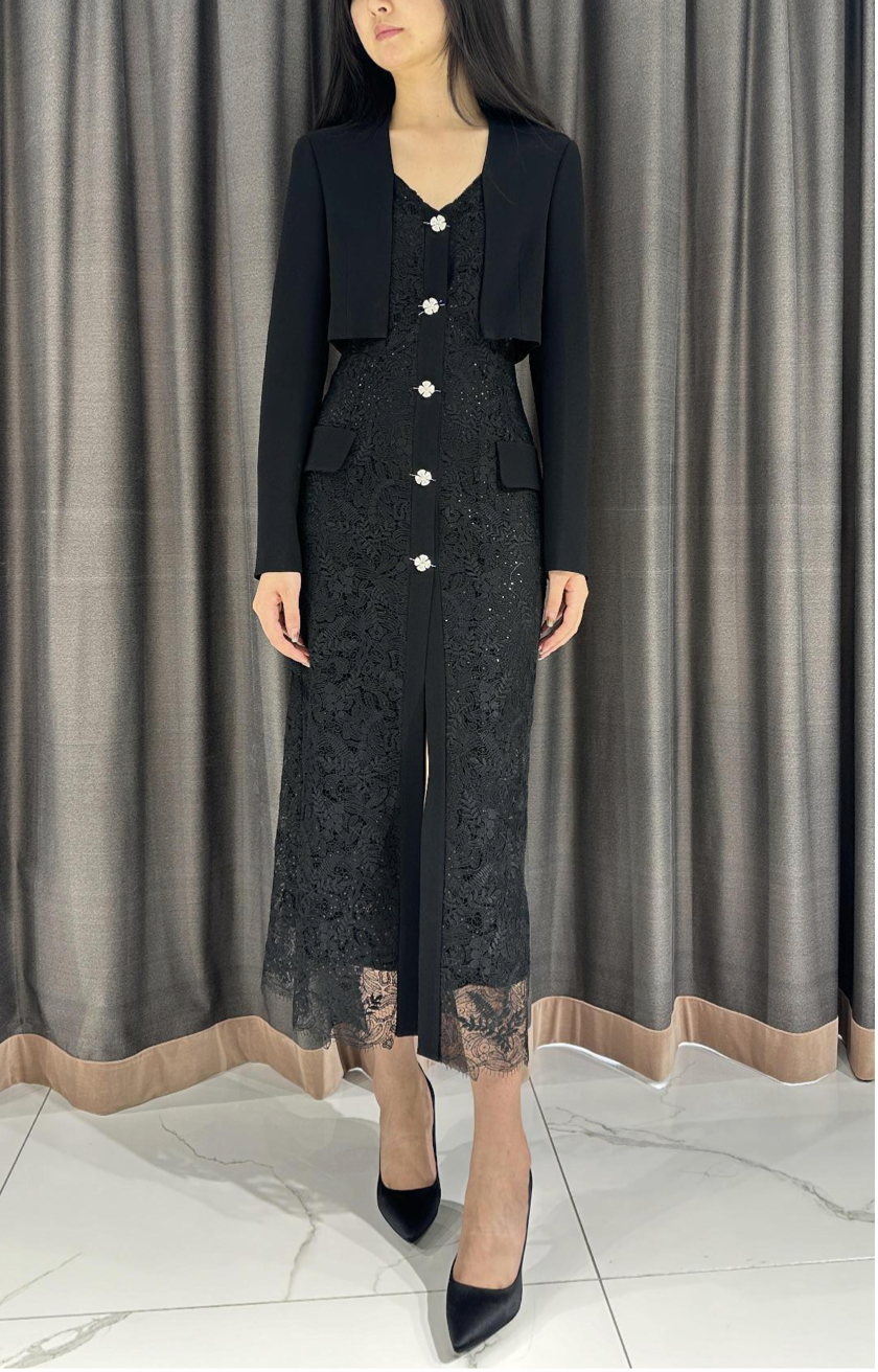 Black lace dress with built-in blazer