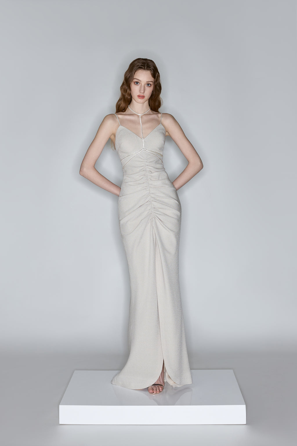Long Gathered Cream Dress
