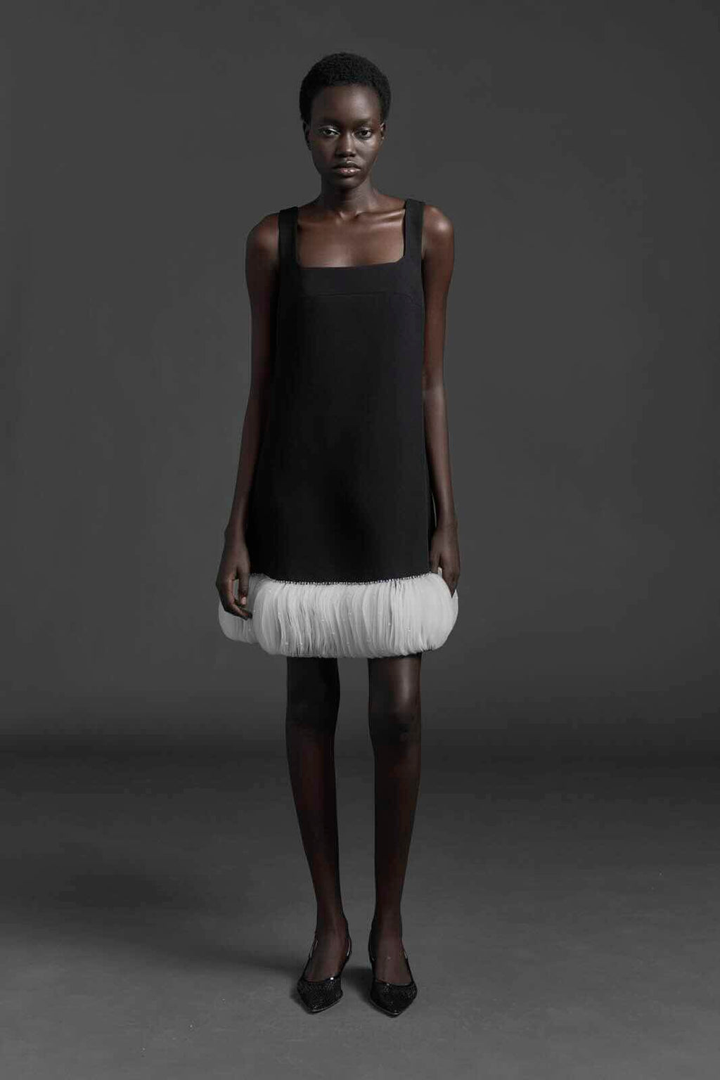 Black Short Pleated Hem Dress