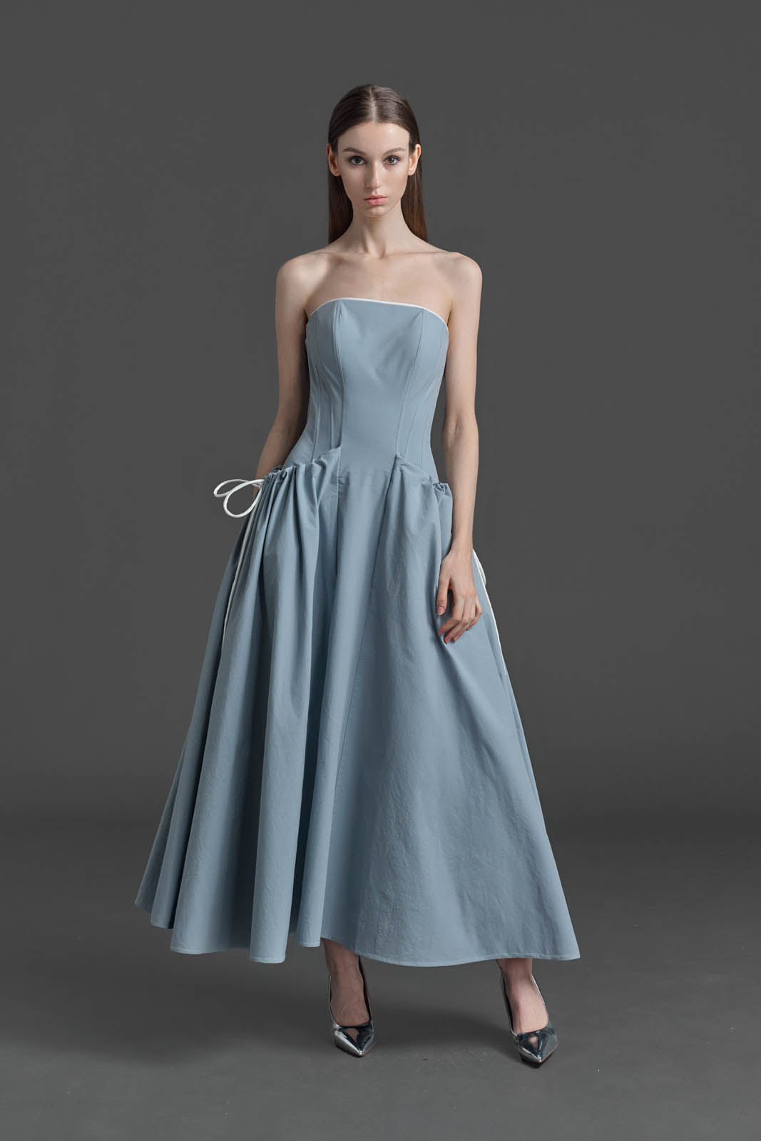 Blue Strapless Drawstring Dress