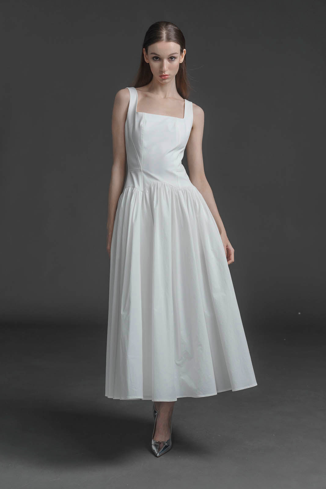 White Dress With Lace-up Back