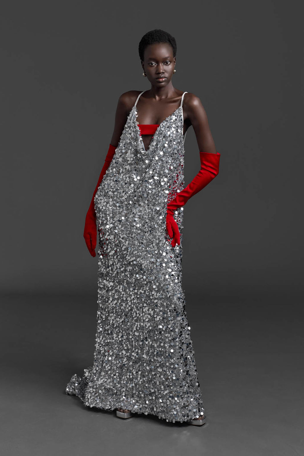 Silver Maxi Sequins Dress