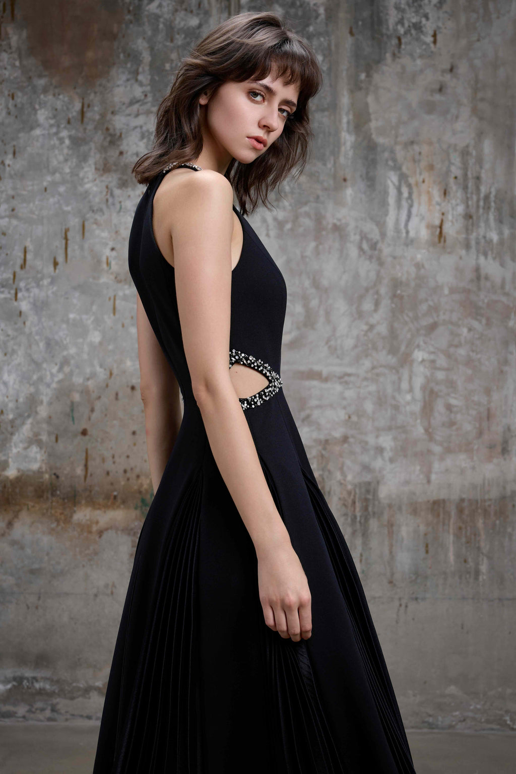 Black Embellished Cut-Out Maxi Dress