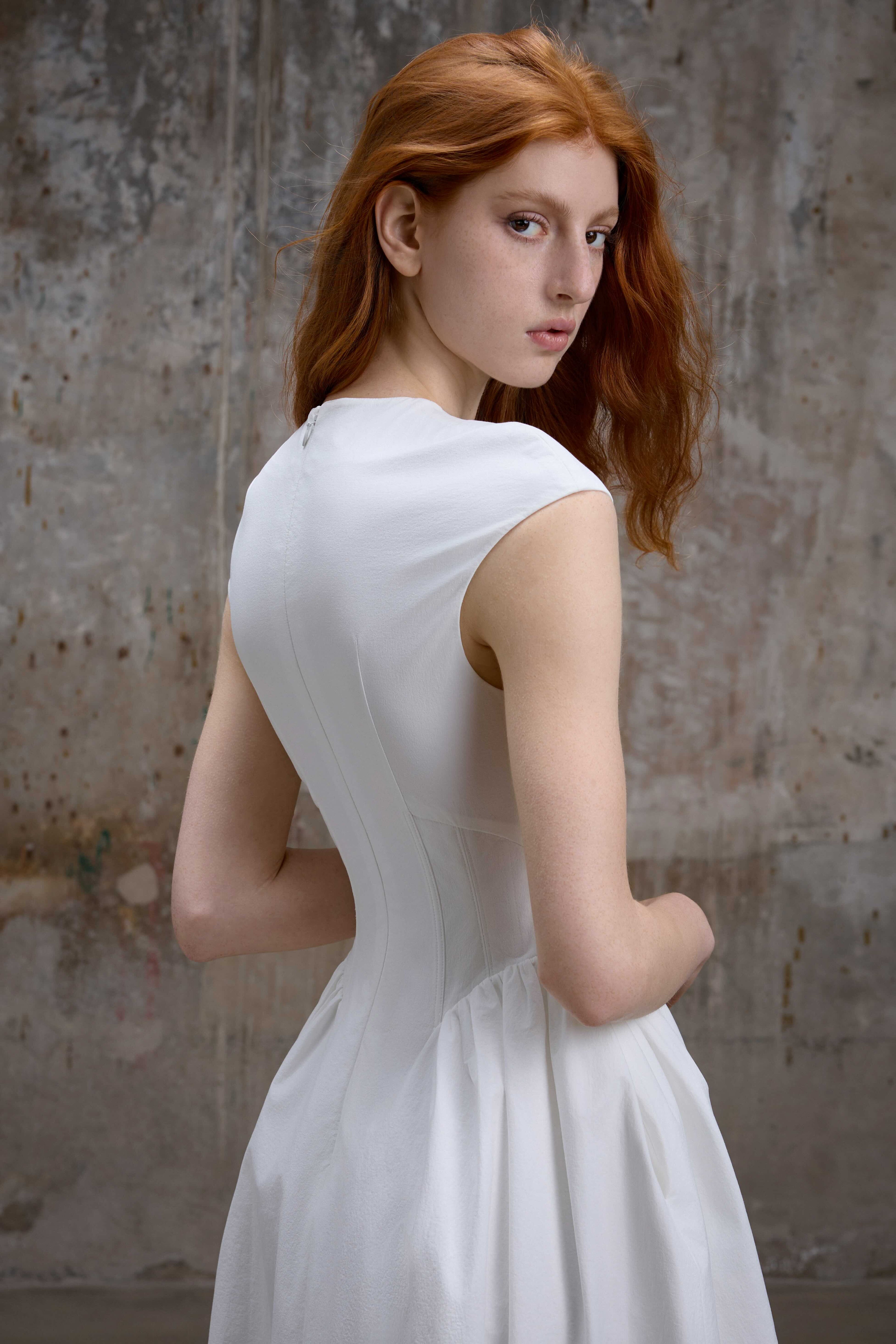 White Structured Cut-Out Midi Dress