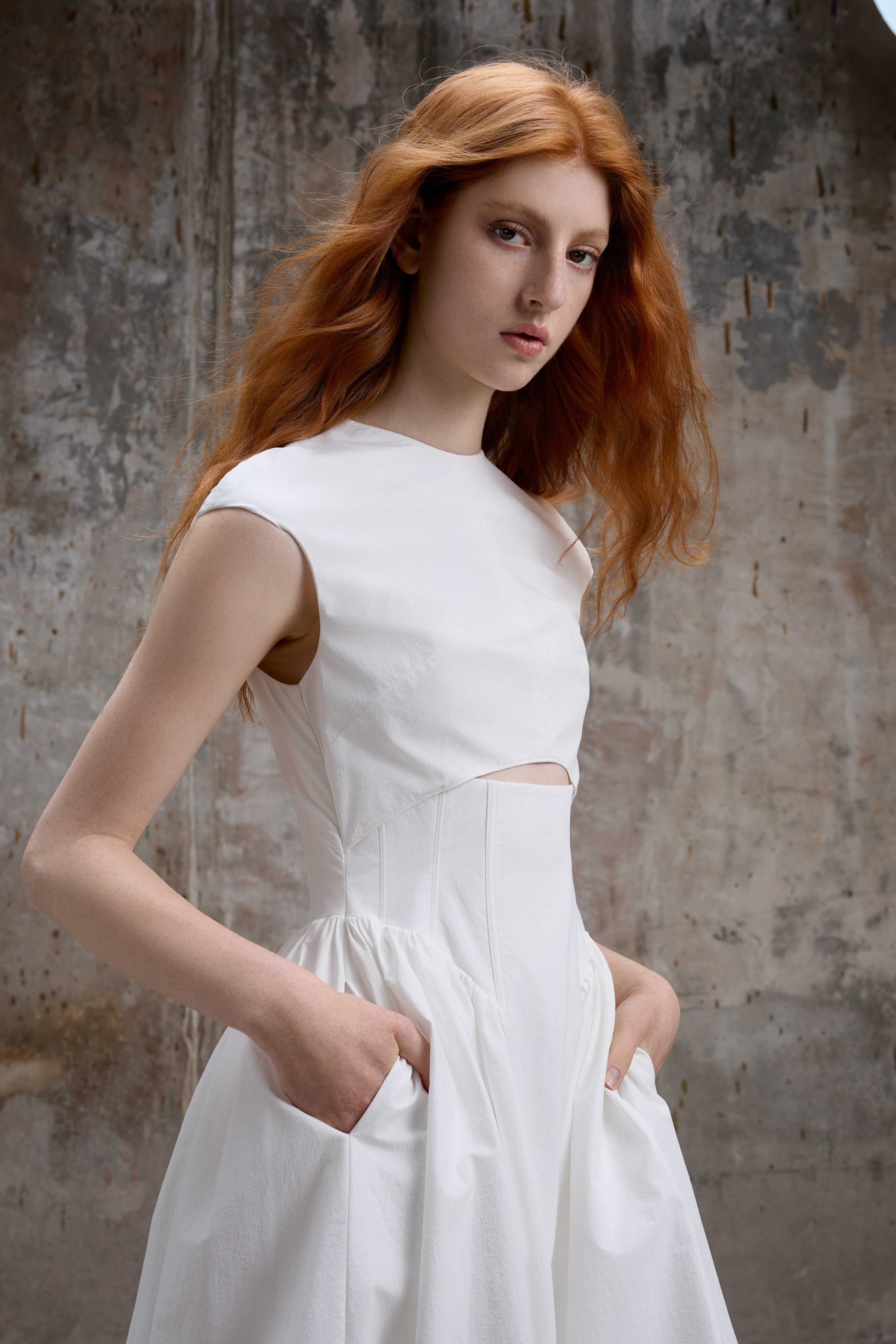White Structured Cut-Out Midi Dress