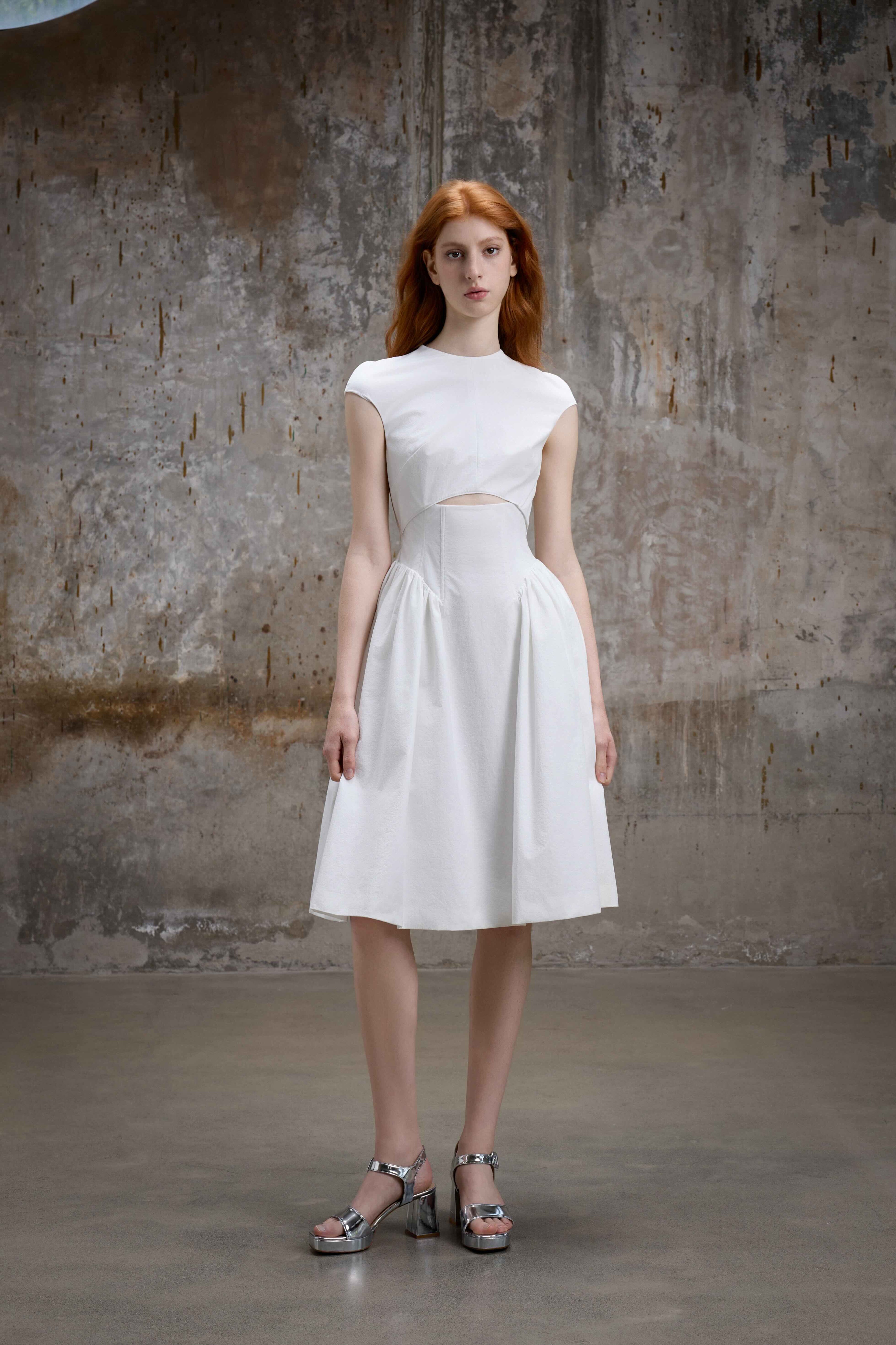 White Structured Cut-Out Midi Dress