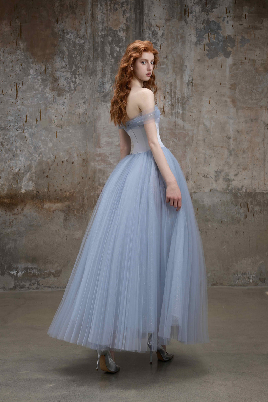 Blue Off-Shoulder Corset Maxi Dress