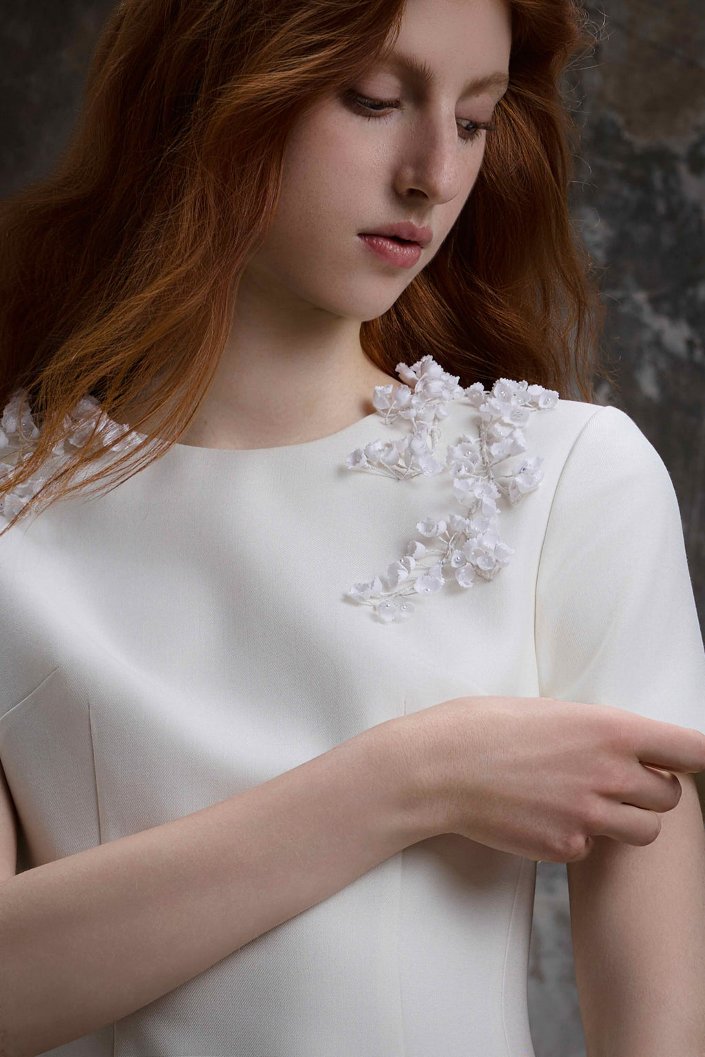 Ivory Flower Detail Mini Dress