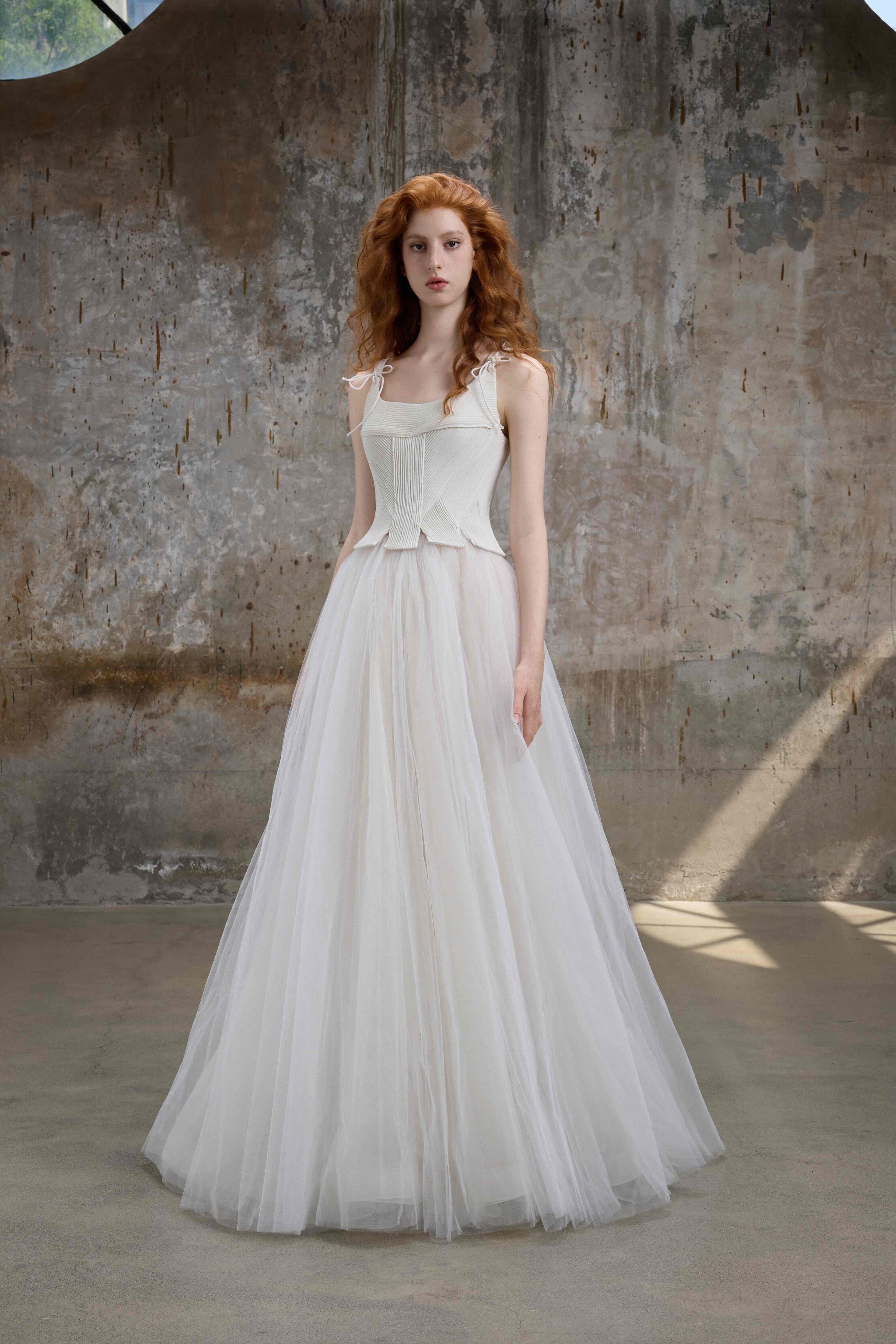 Ivory Ribbed Corset Tulle Gown